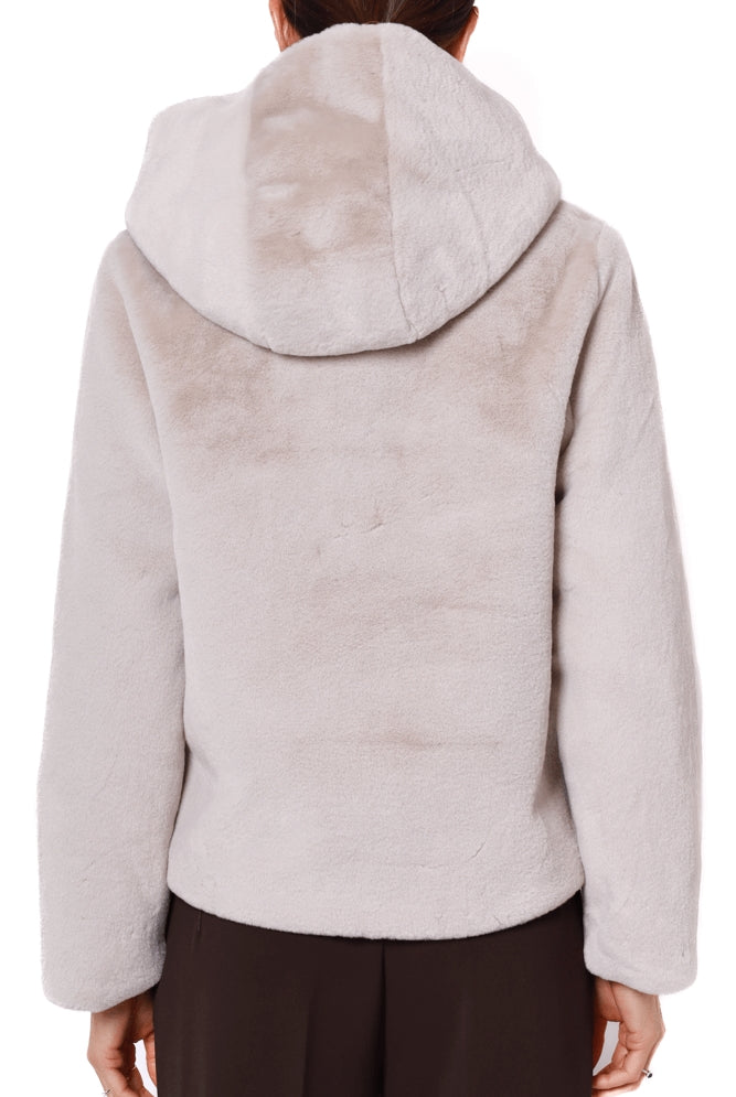 Censured giacca corta di pelliccia ecologica beige