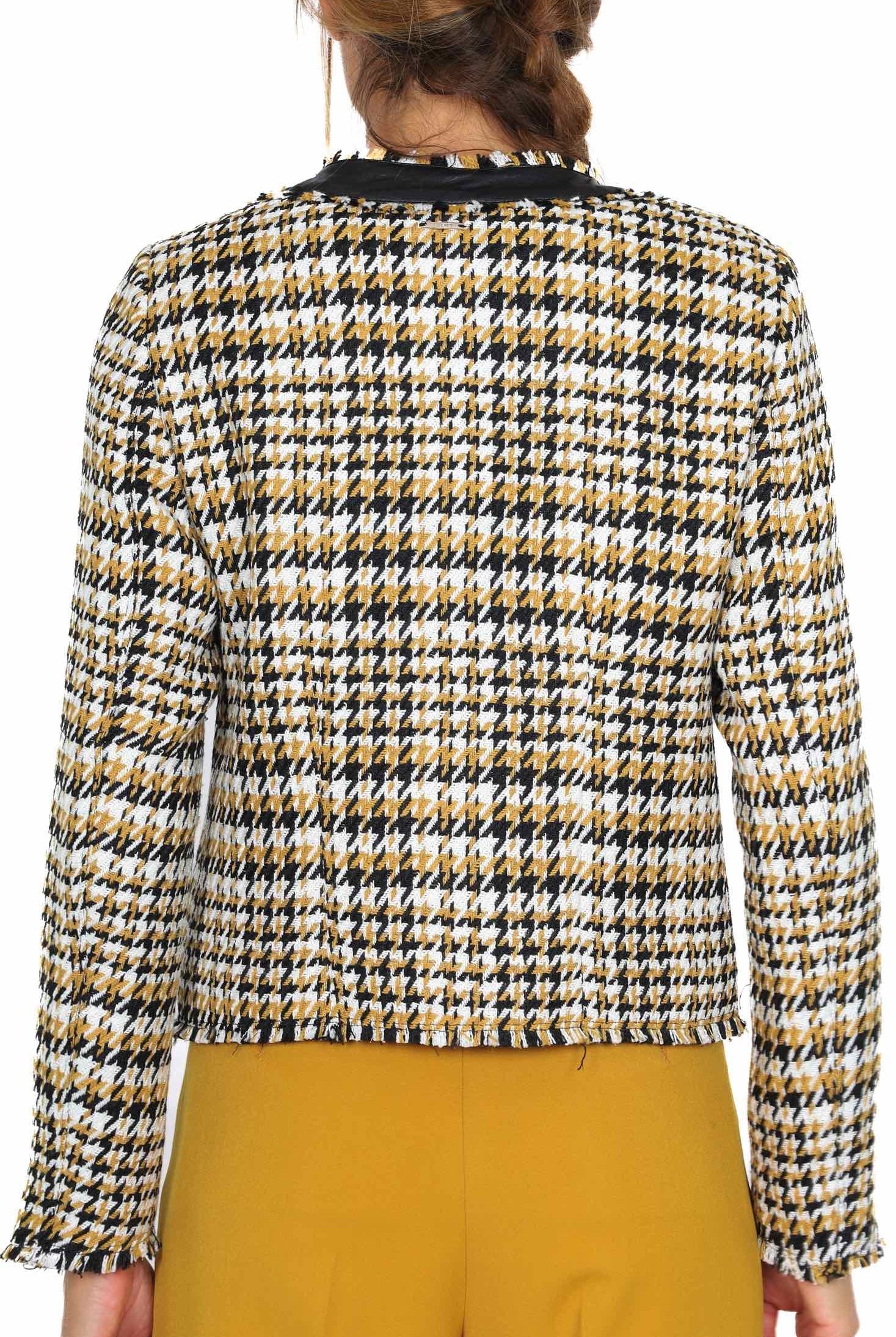 Liu Jo White giacca corta girocollo pied de poule giallo