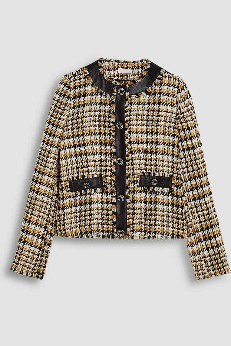 Liu Jo White giacca corta girocollo pied de poule giallo