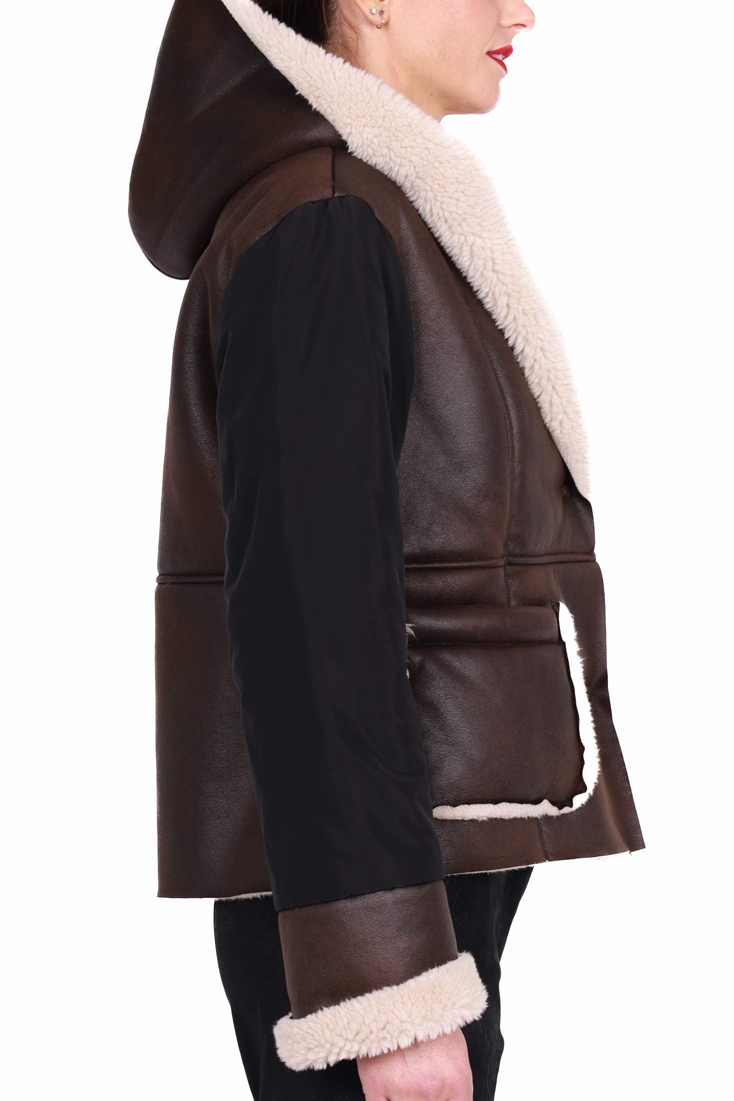 Dixie giacca corta in ecomontone e nylon marrone