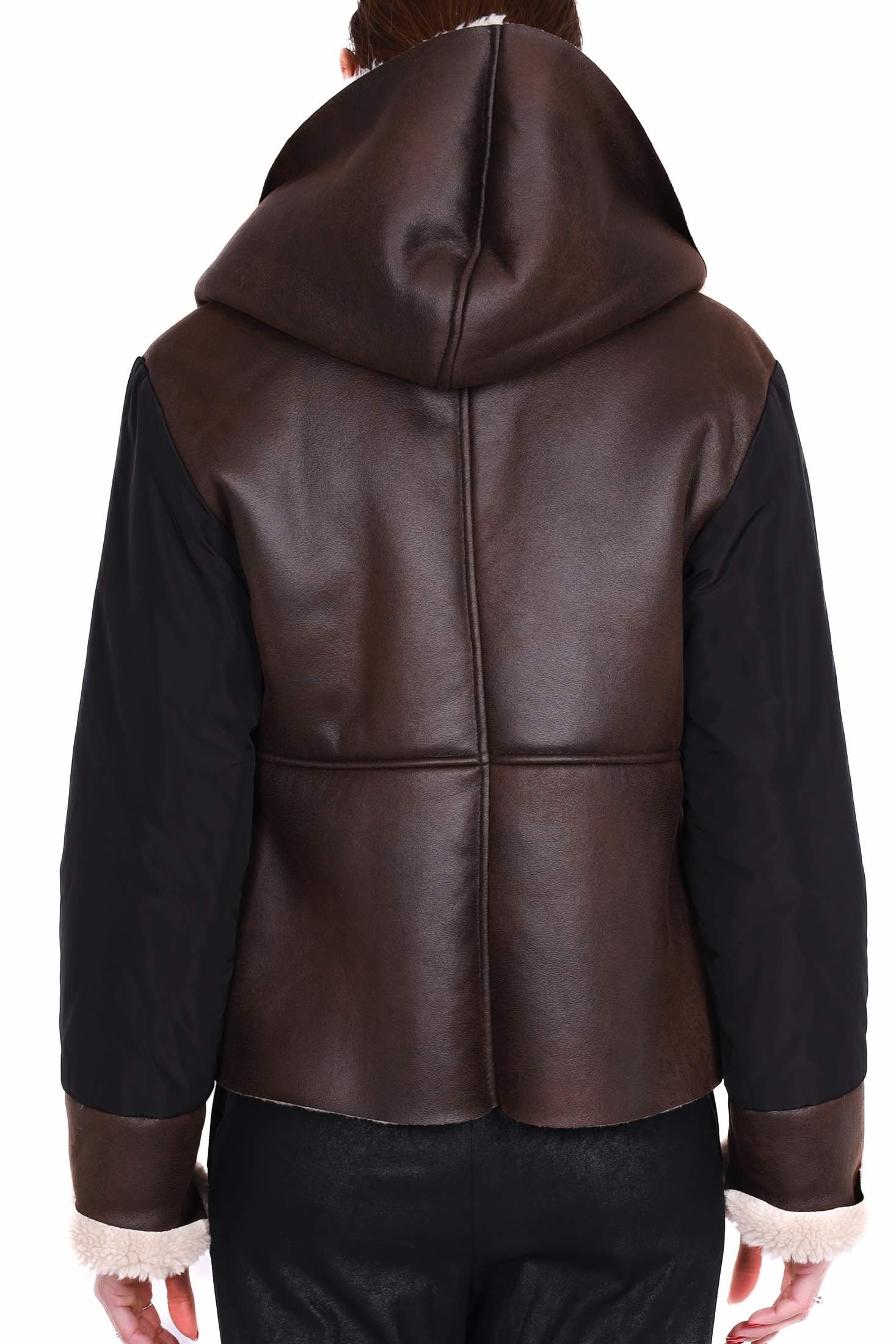 Dixie giacca corta in ecomontone e nylon marrone