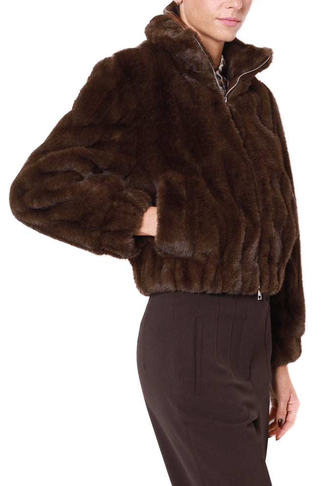 Liu Jo White giacca corta in pelliccia ecologica marrone