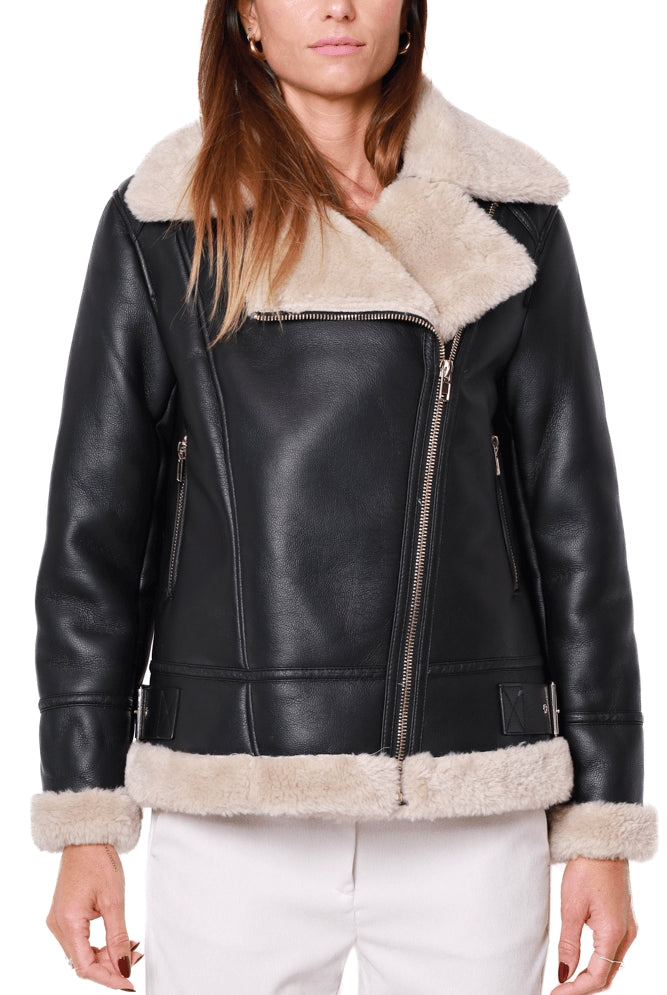 Censured giacca donna biker in ecomontone nero