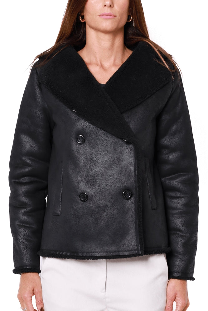 Censured giacca doppiopetto in ecomontone nero