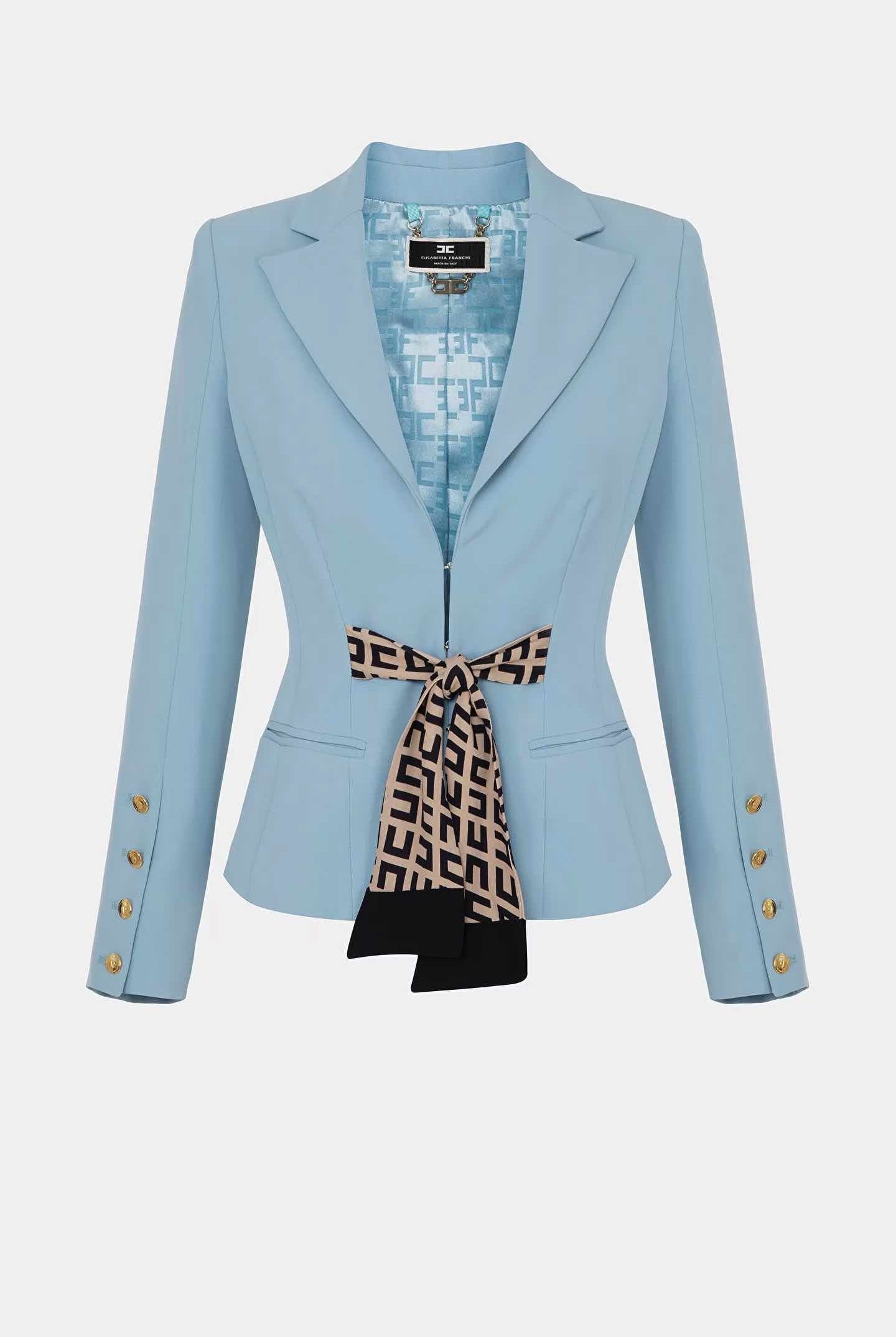 Elisabetta Franchi giacca elegante con fiocco azzurro