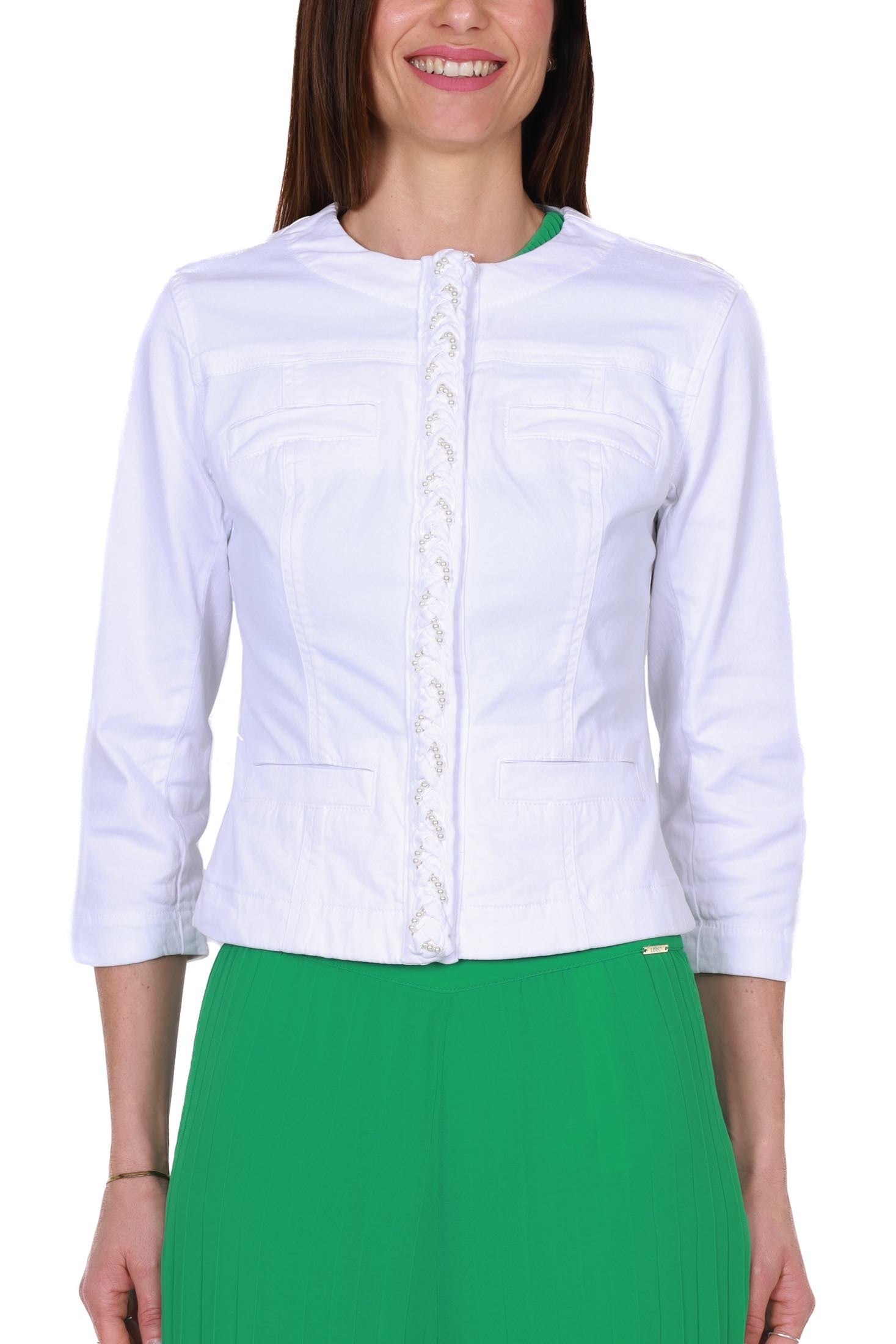 Blu Denim giacca girocollo in denim bianco