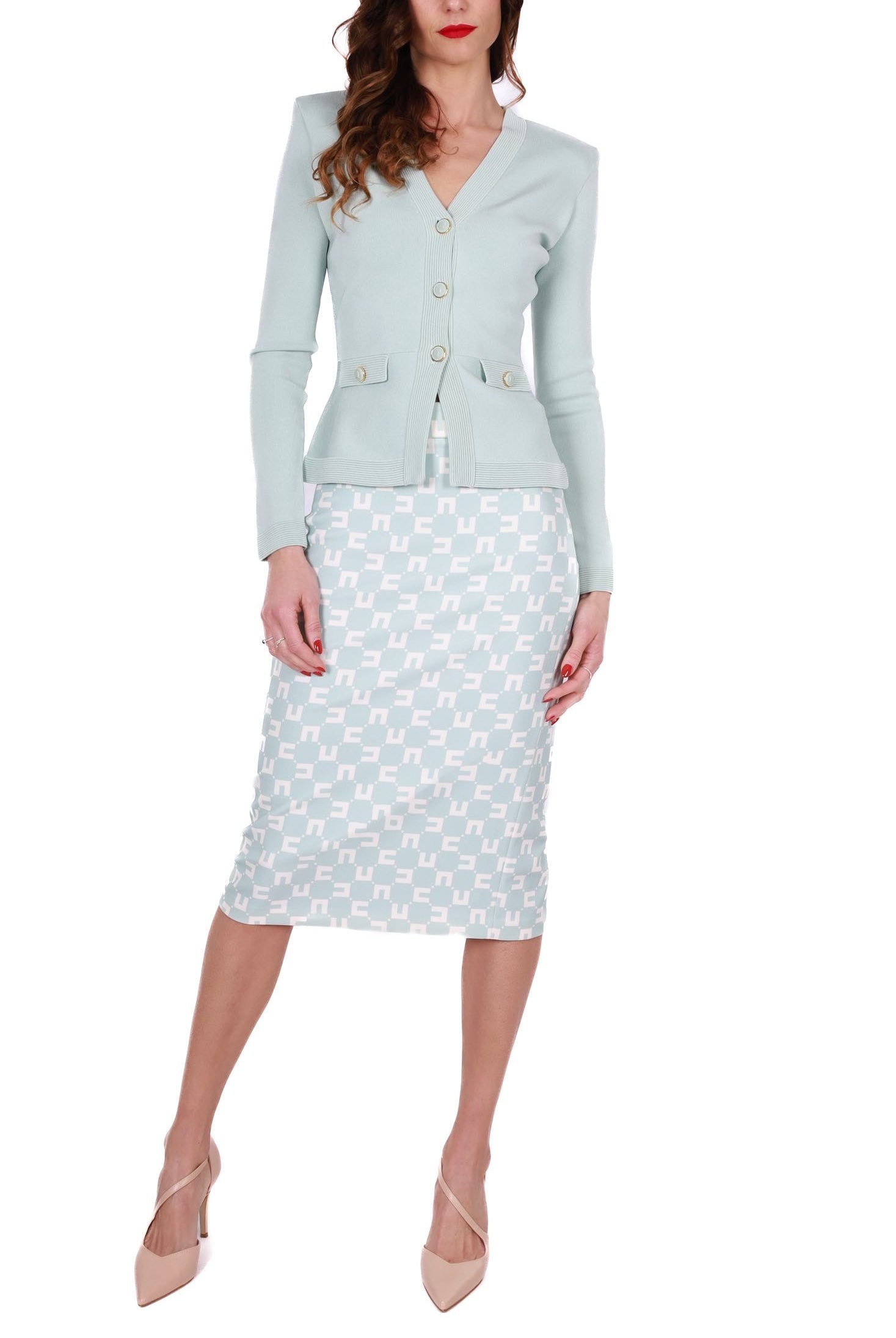 Elisabetta Franchi giacca in maglia di viscosa verde