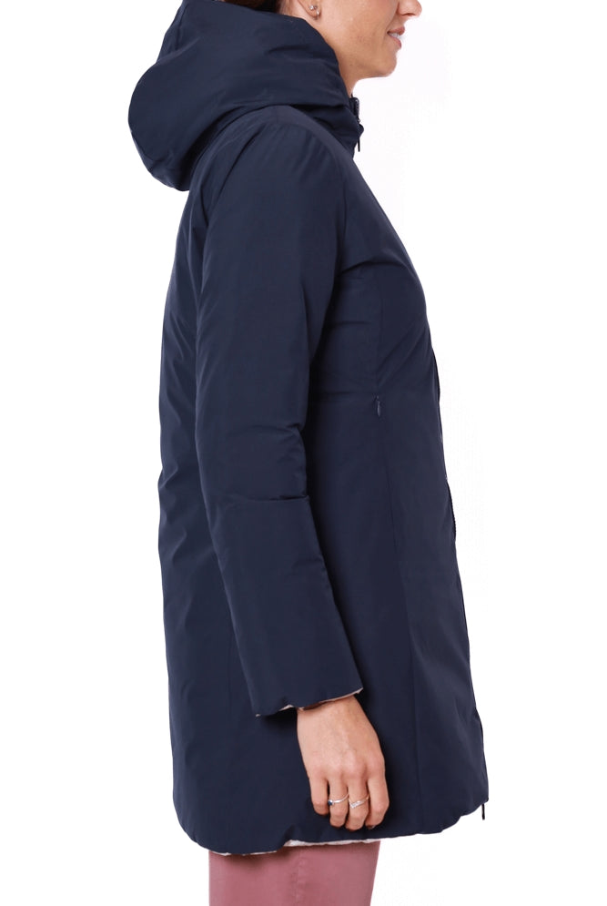 Censured giacca lunga imbottita con cappuccio blu