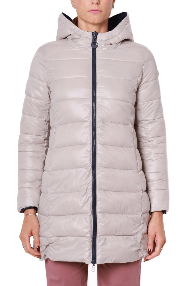 Censured giacca lunga imbottita con cappuccio blu