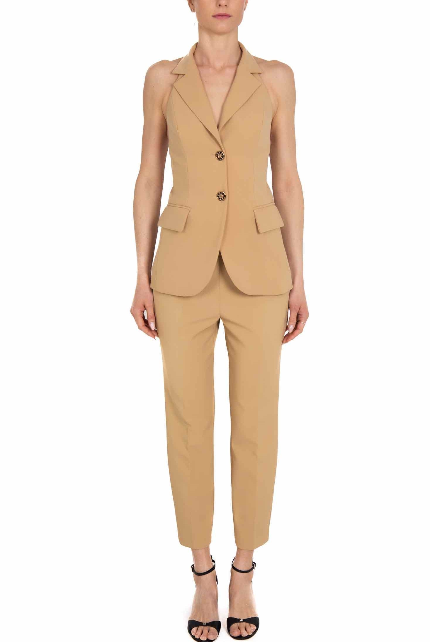 Elisabetta Franchi giacca smanicata in crepe cammello