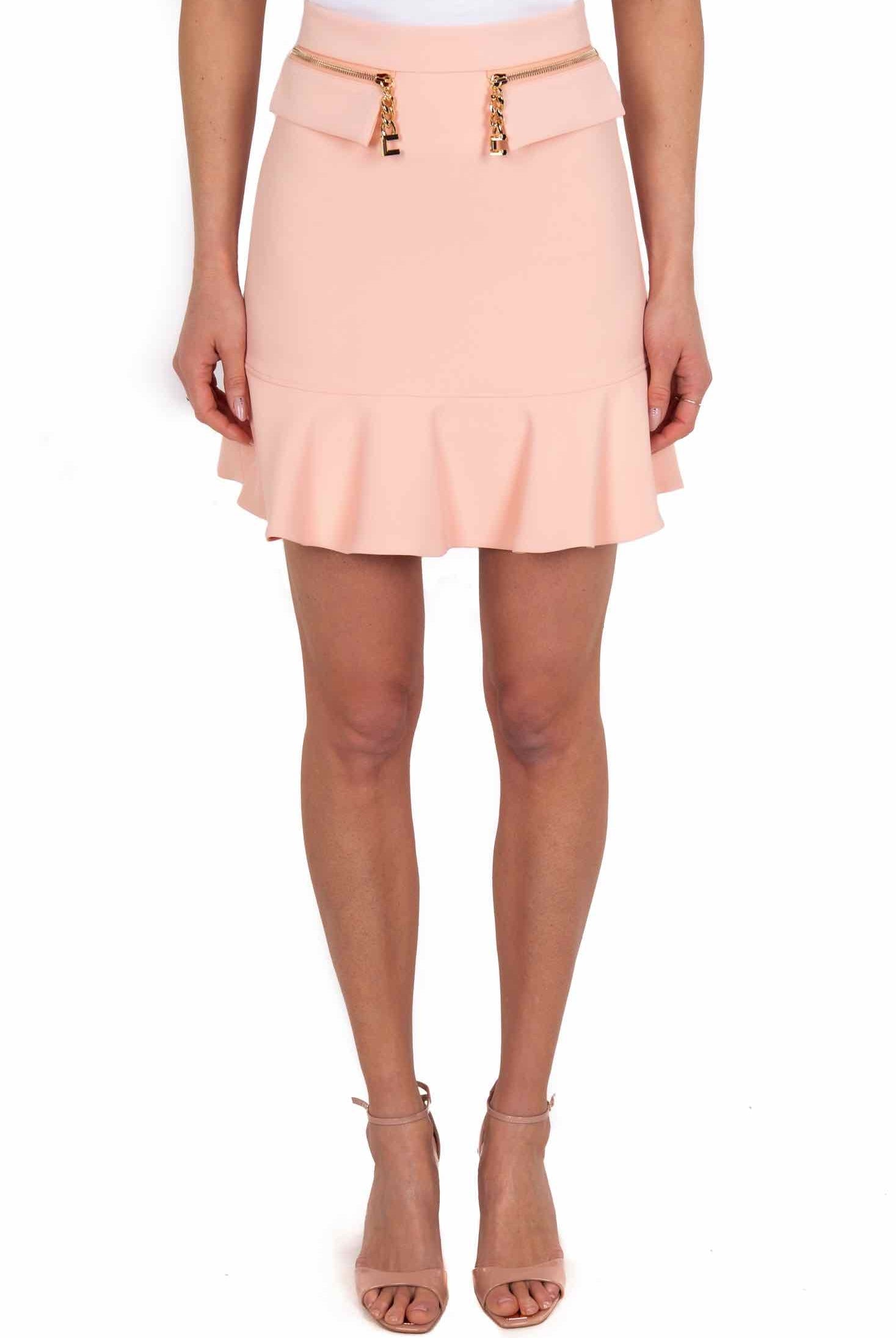 Elisabetta Franchi gonna corta con balza rosa