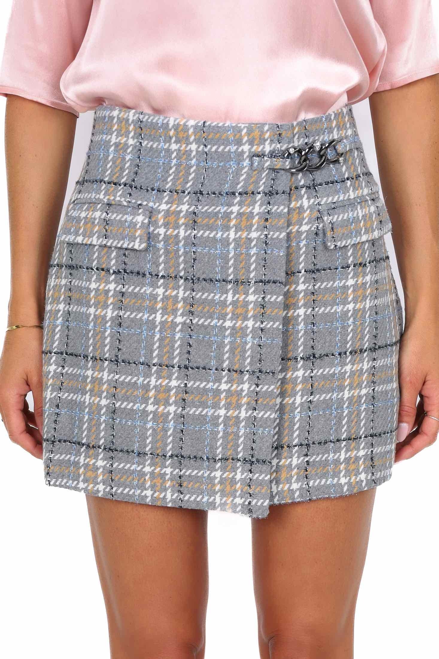 Liu Jo White gonna corta in tessuto bouclÈ a quadri grigio