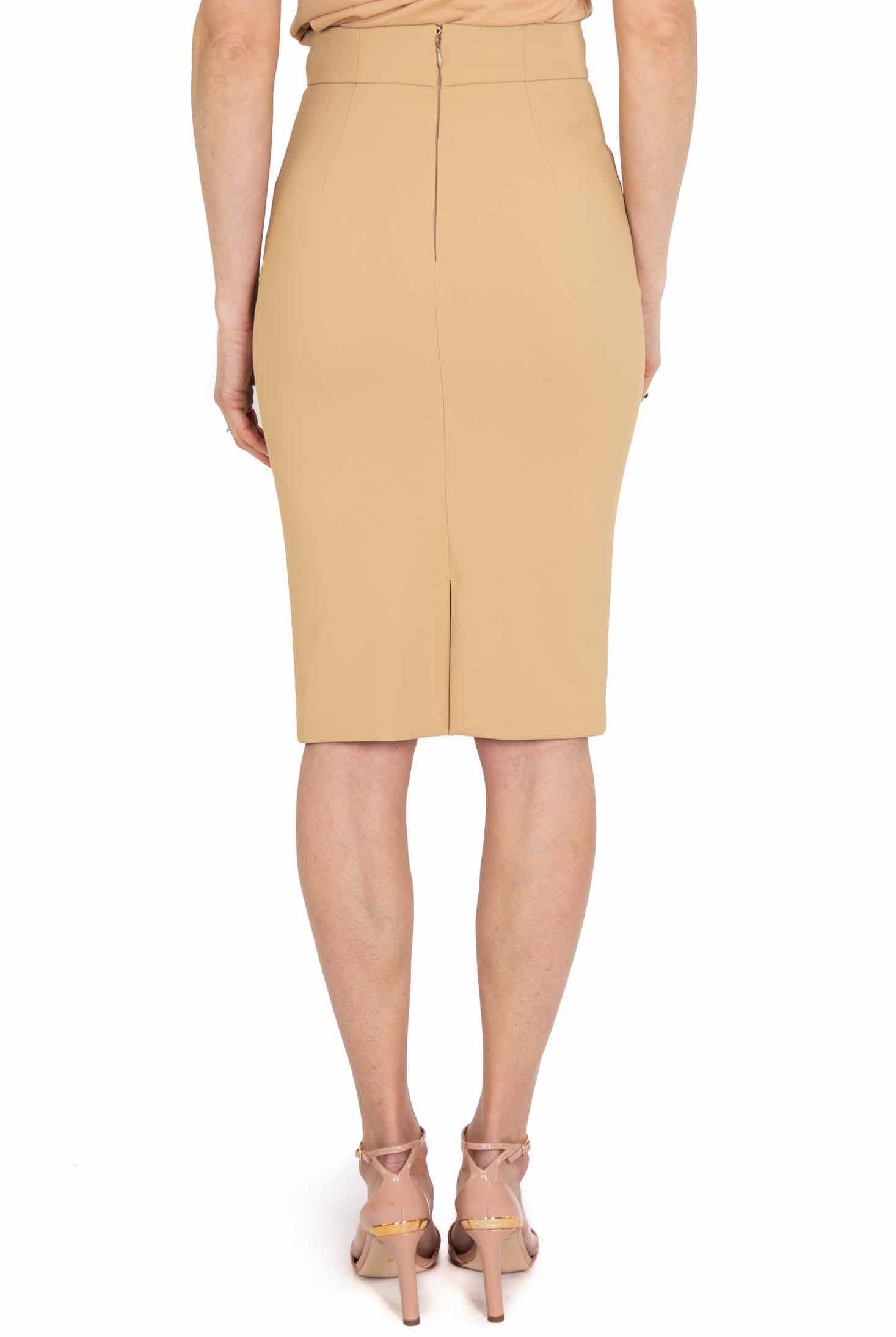 Elisabetta Franchi gonna longuette in doppio crepe stretch cammello