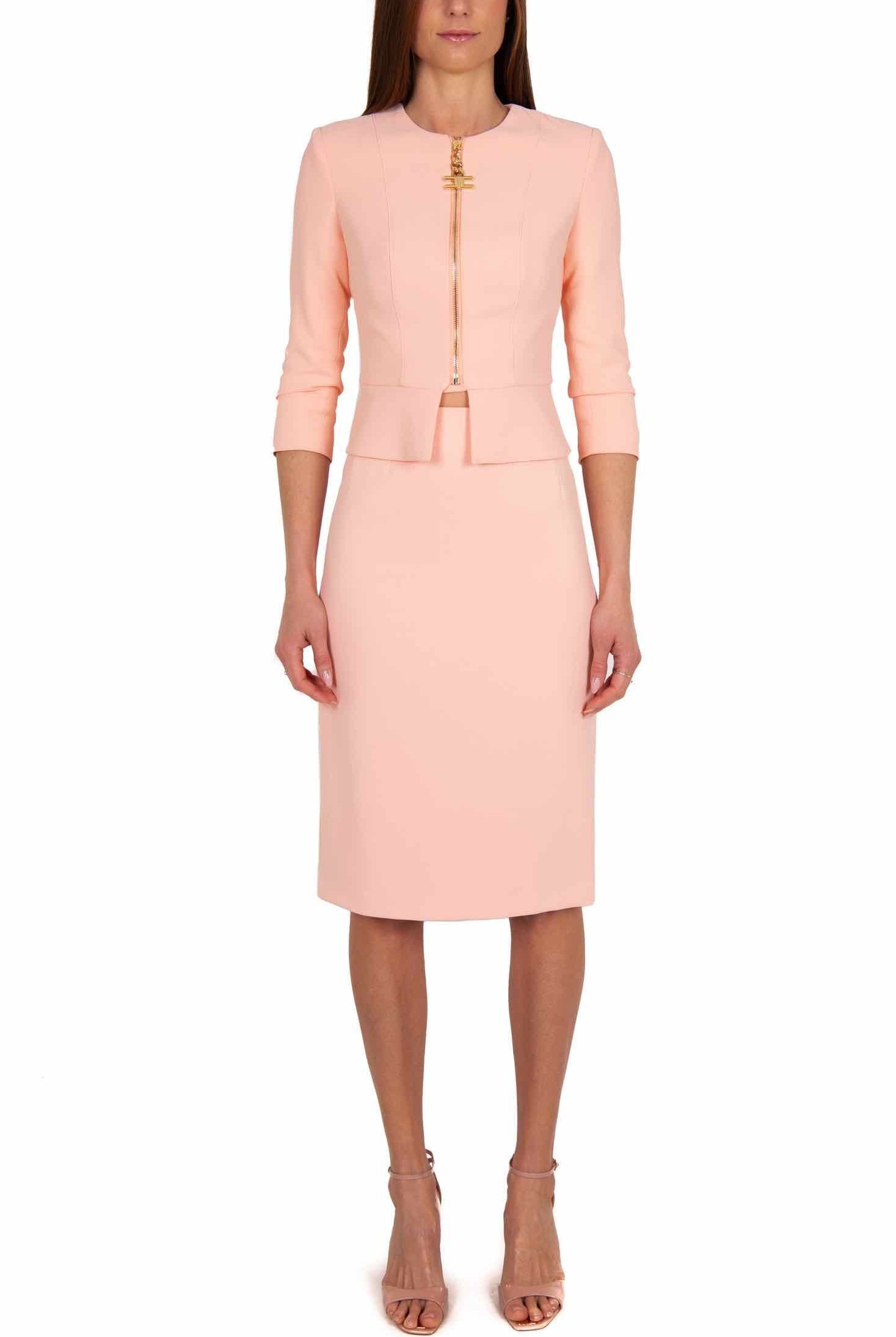 Elisabetta Franchi gonna longuette in doppio crepe stretch rosa