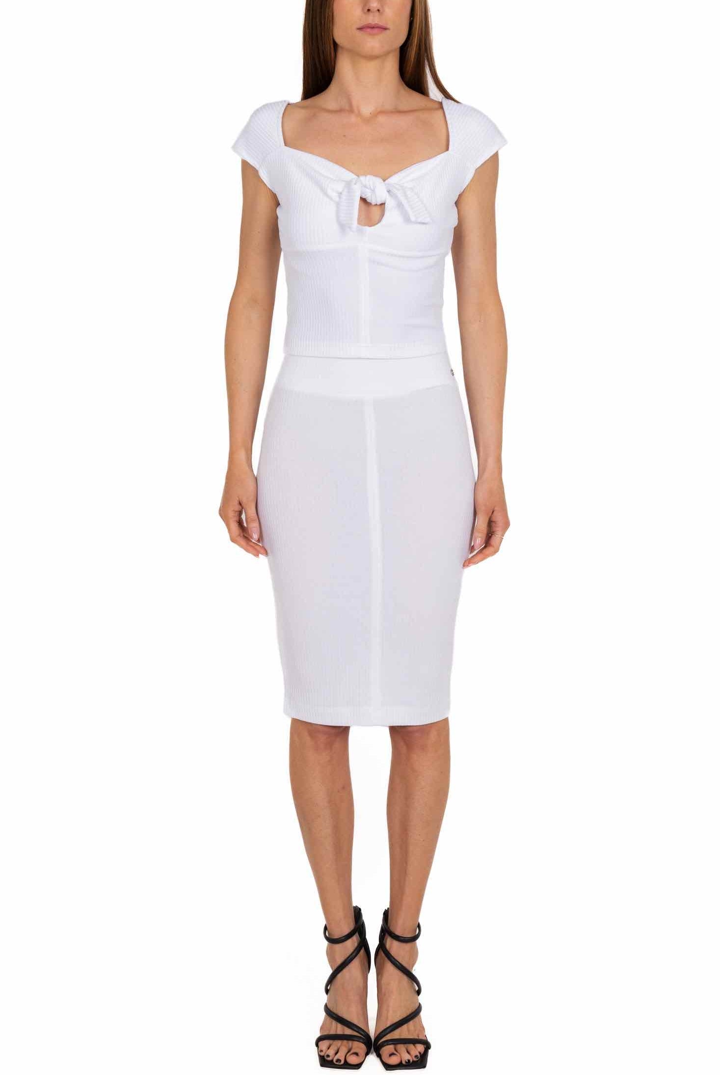 Guess Donna gonna longuette in maglia a costine bianco