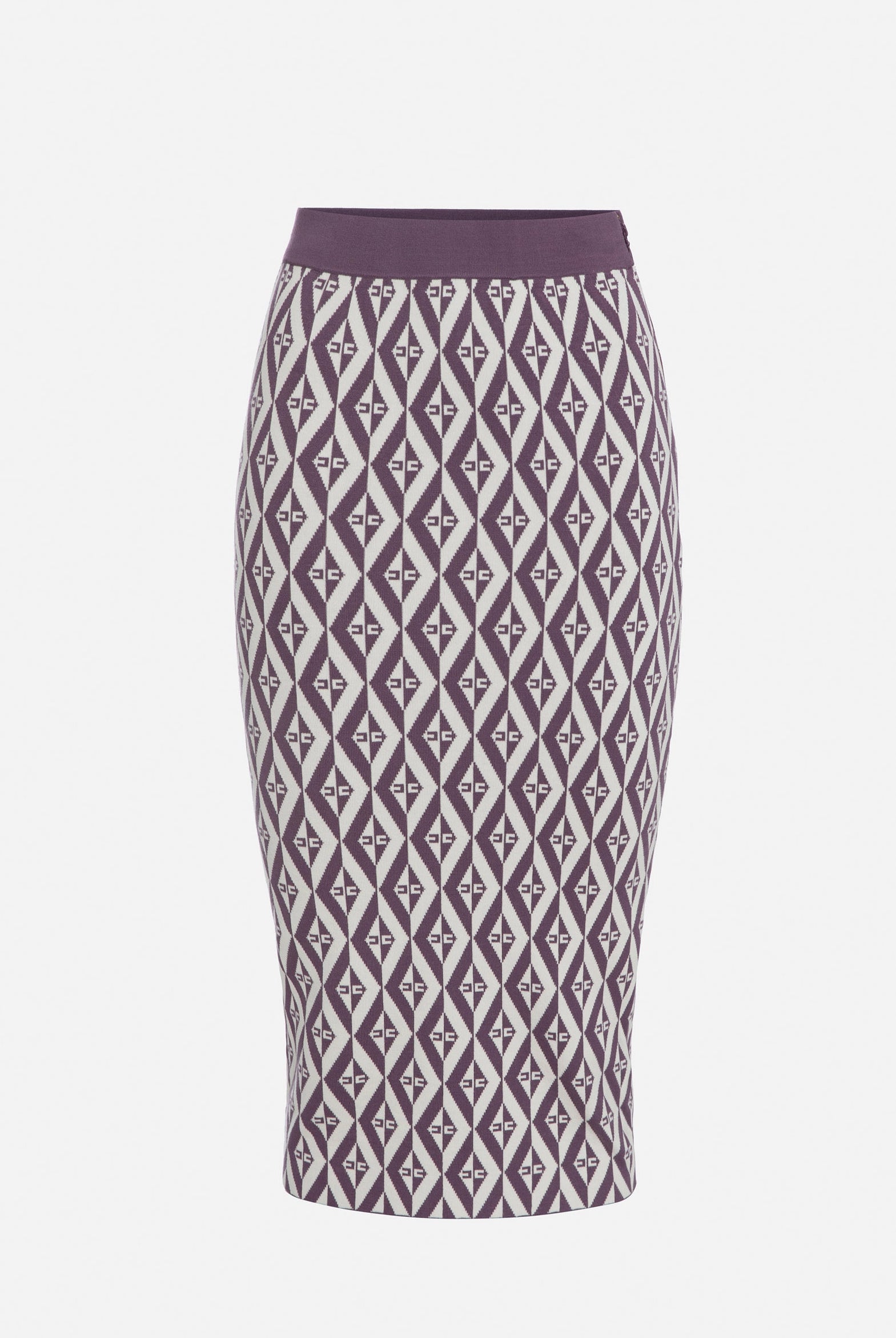 Elisabetta Franchi gonna longuette in maglia a rombi prugna