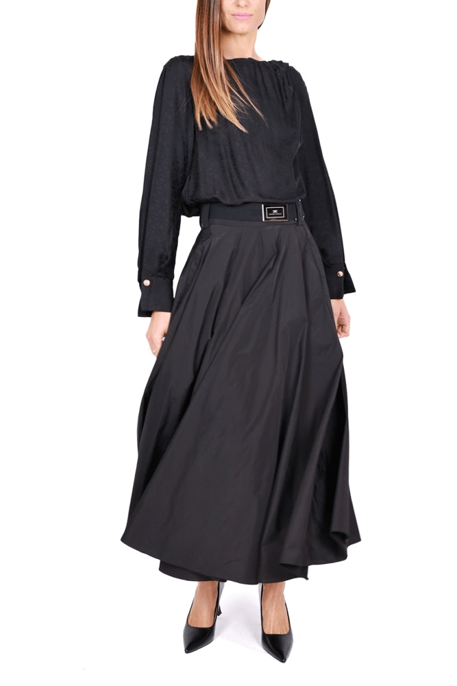 Elisabetta Franchi gonna lunga a ruota in taffetÀ nero