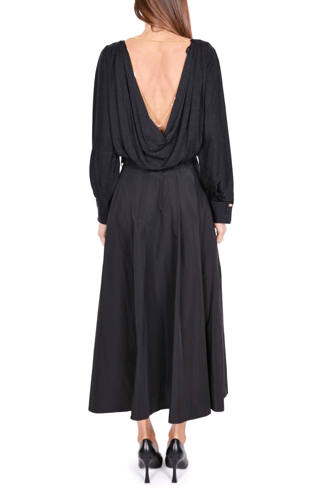 Elisabetta Franchi gonna lunga a ruota in taffetÀ nero