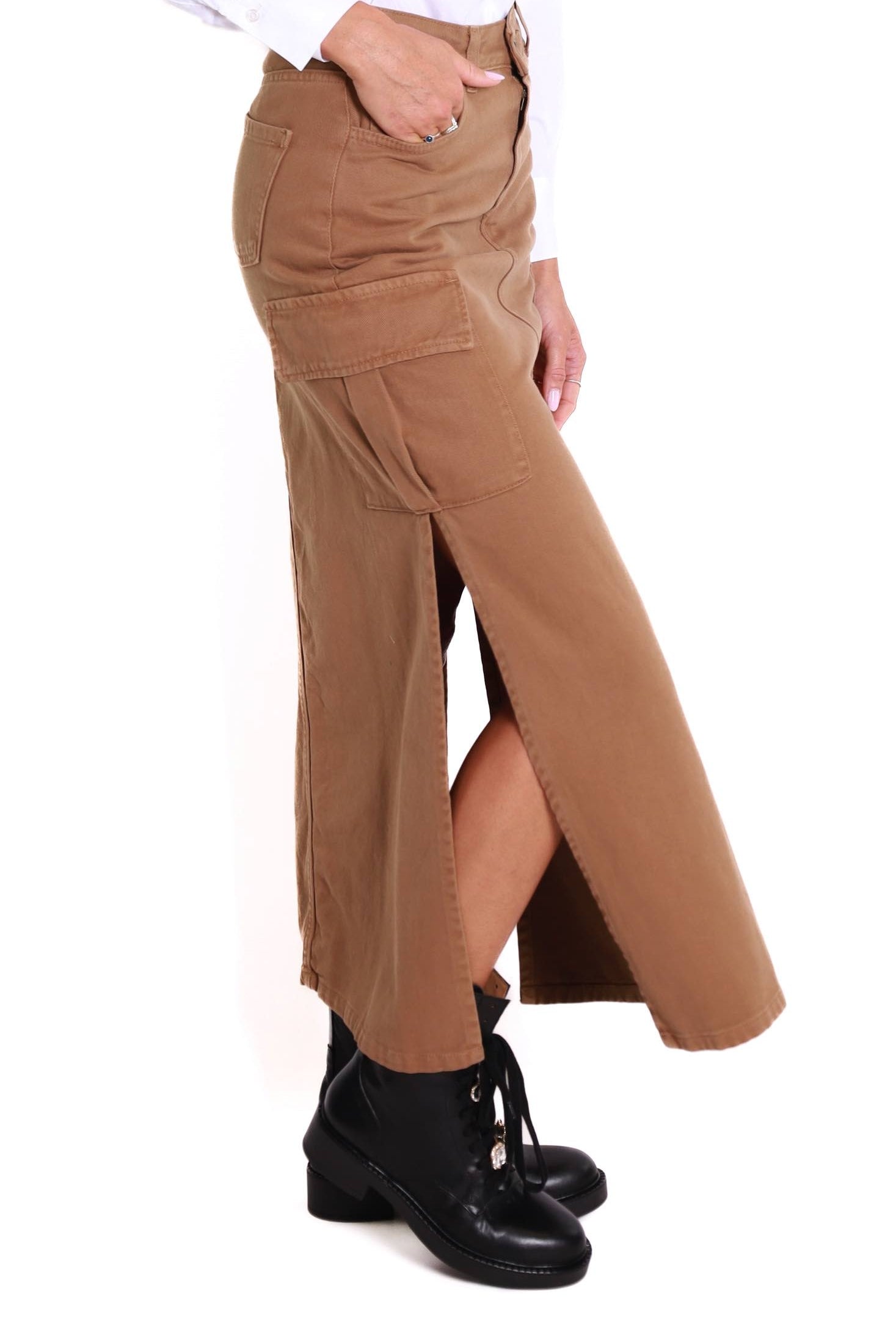 Dixie gonna lunga con tasconi cammello