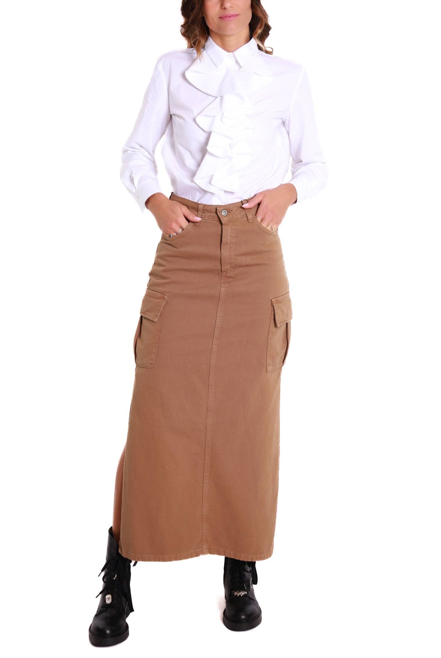 Dixie gonna lunga con tasconi cammello