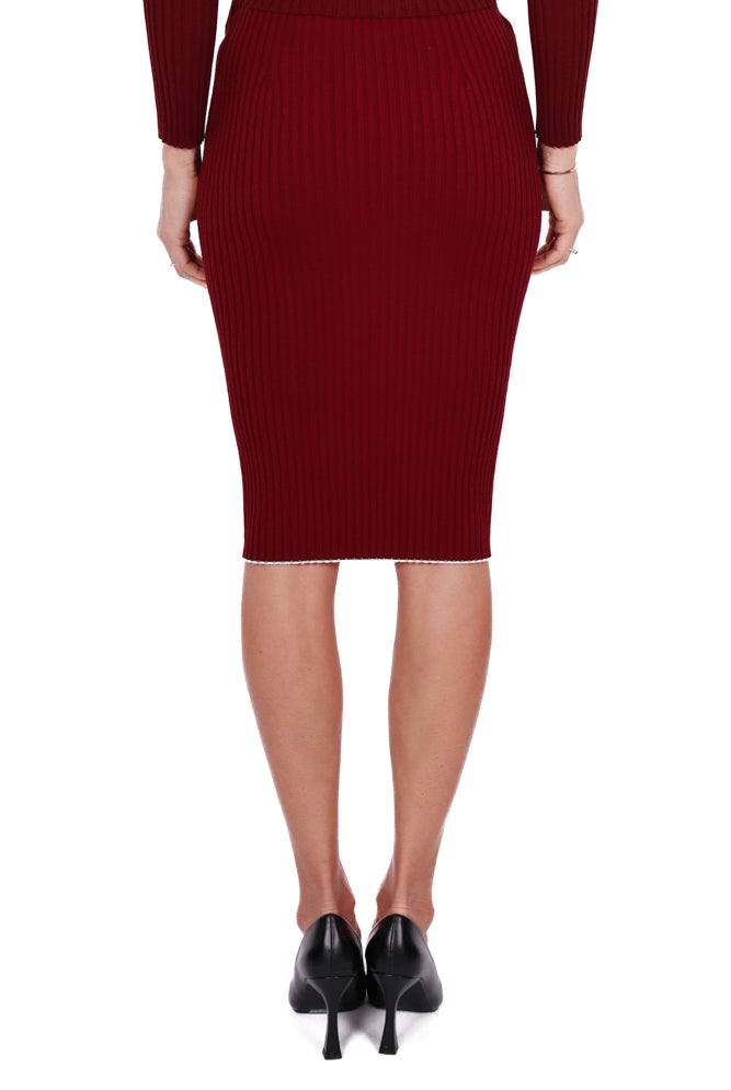 Dixie gonna tubino in maglia a costine bordeaux