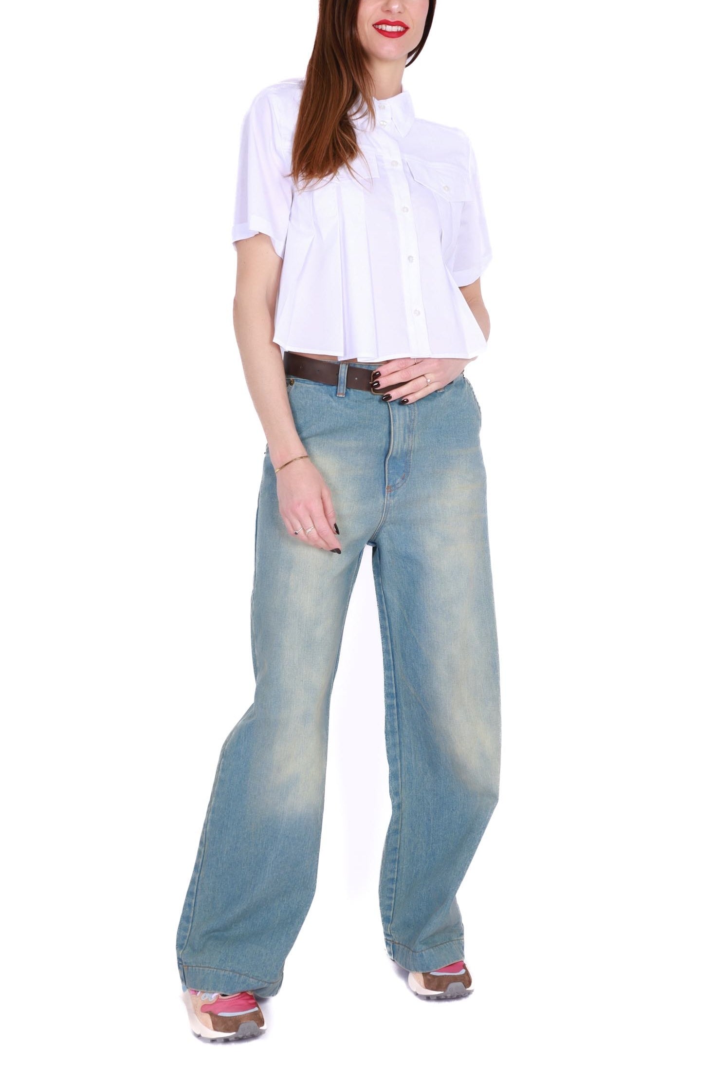 Souvenir jeans a palazzo con cintura azzurro