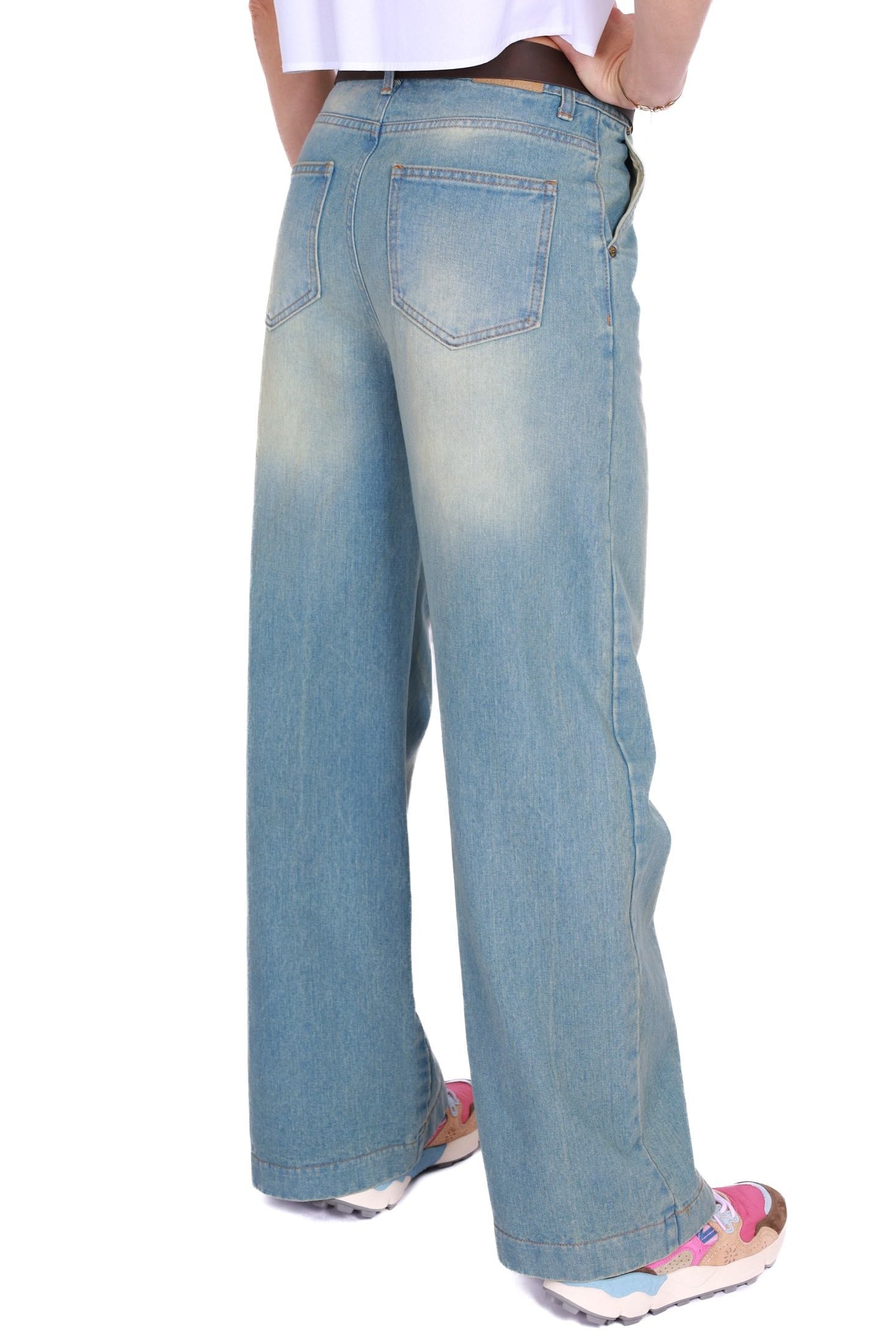 Souvenir jeans a palazzo con cintura azzurro