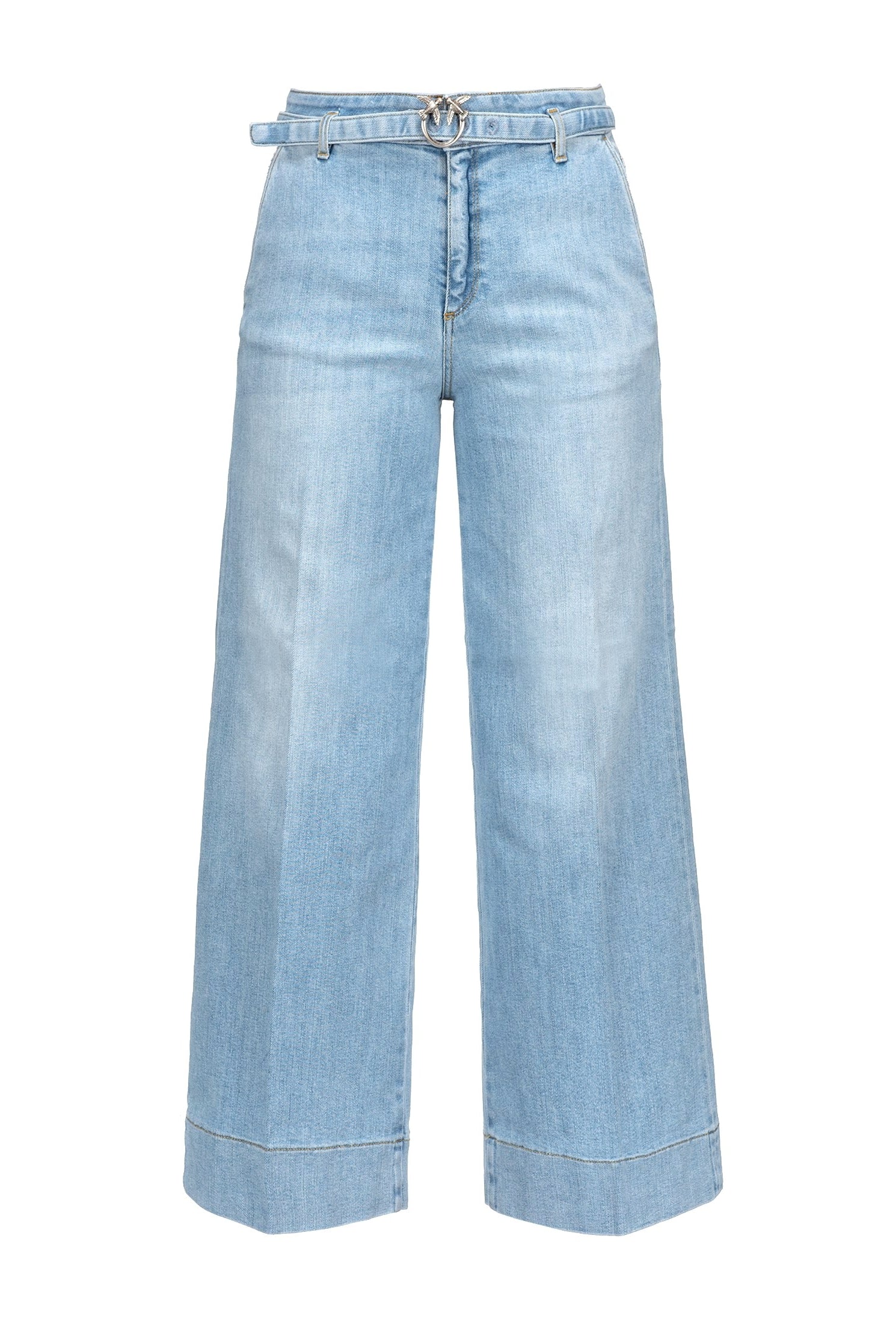 Pinko jeans a palazzo vita alta in denim chiaro azzurro