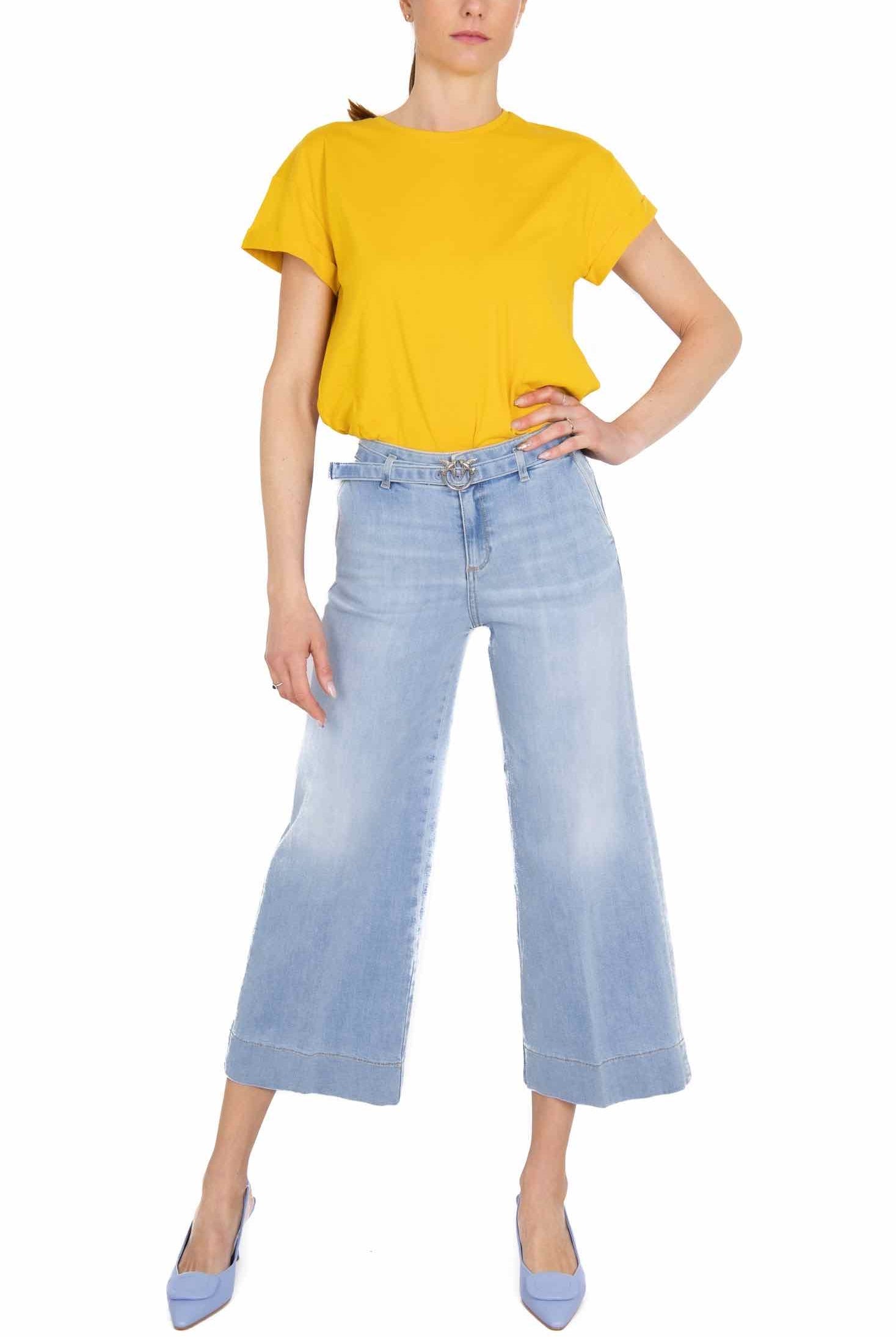 Pinko jeans a palazzo vita alta in denim chiaro azzurro