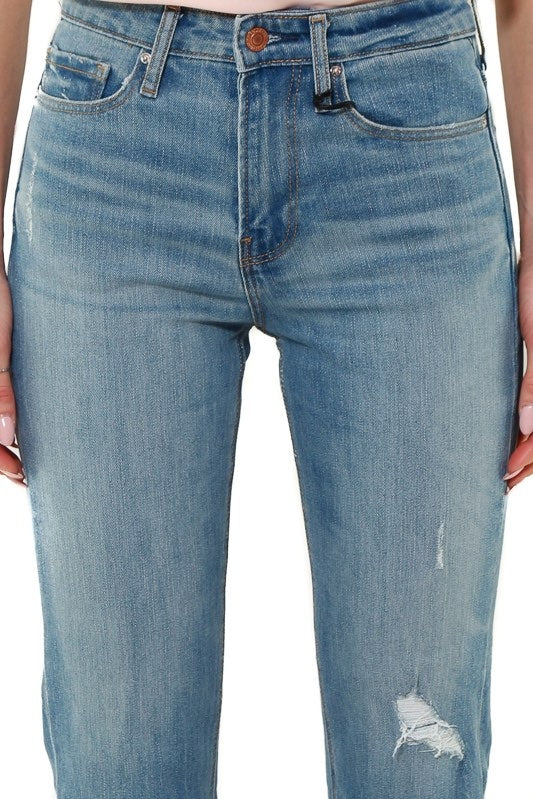 Guess Donna jeans a vita alta gamba dritta con strappo blu