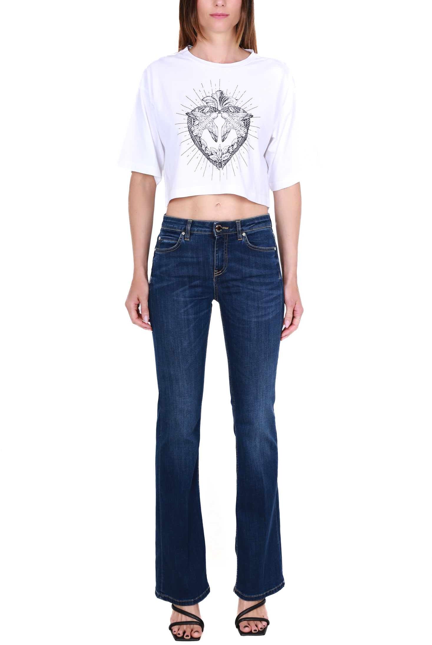 Pinko jeans a zampa in tela denim blu