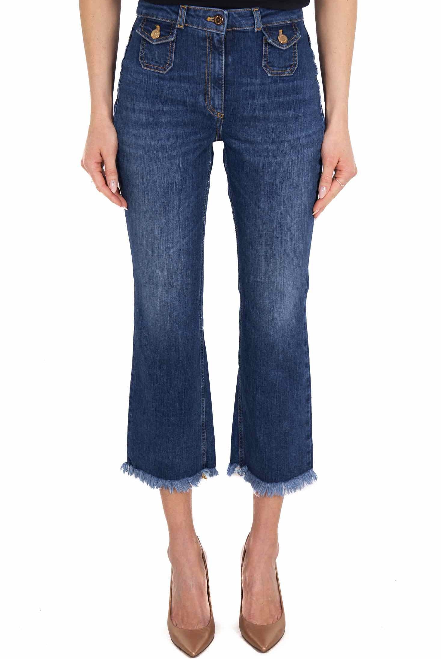 Elisabetta Franchi jeans cropped a zampetta blu