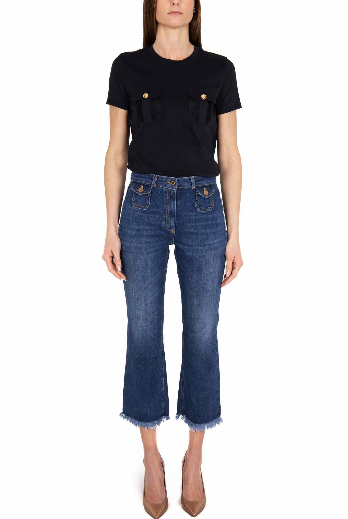 Elisabetta Franchi jeans cropped a zampetta blu