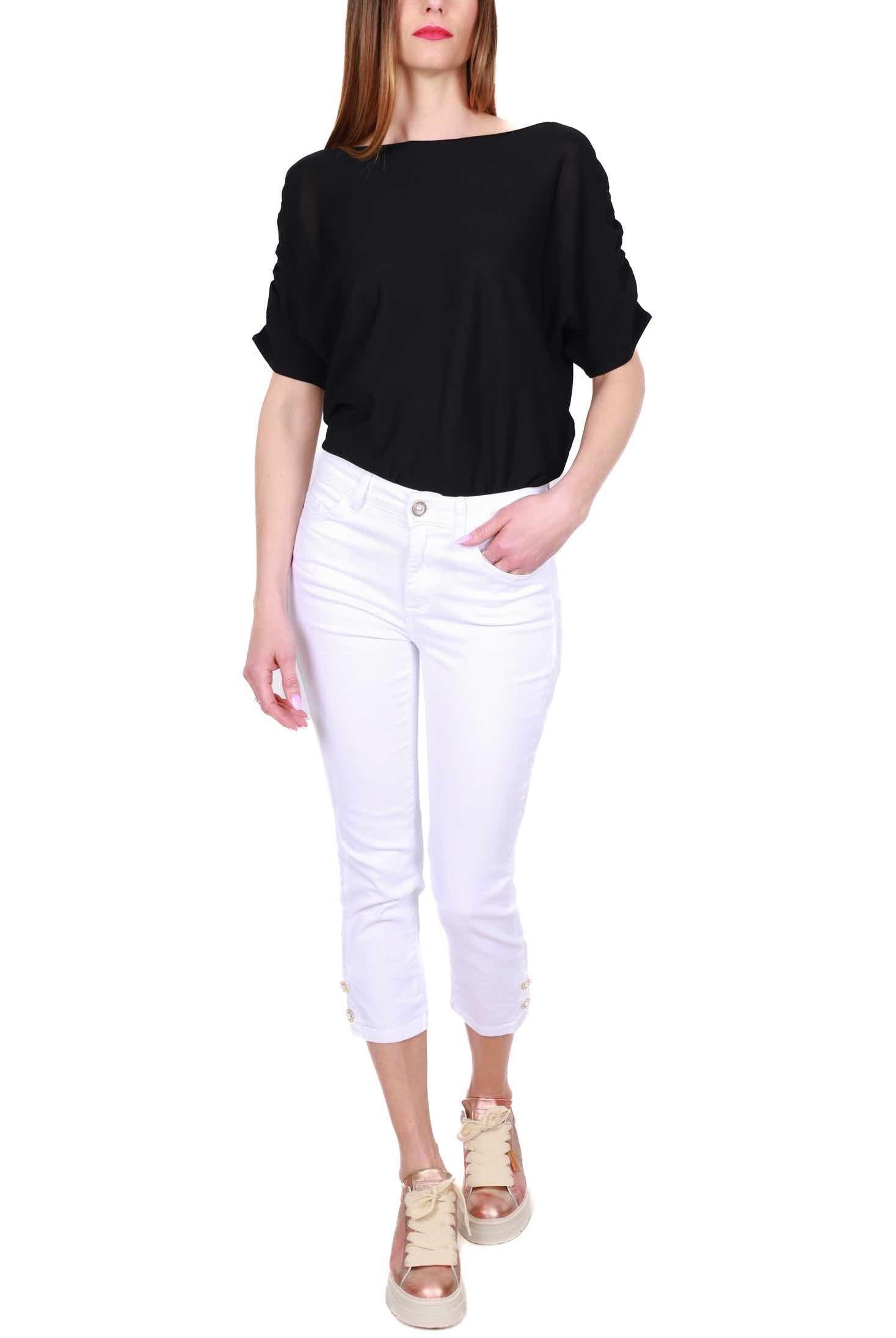 Blu Denim jeans cropped in gabardine di cotone bianco