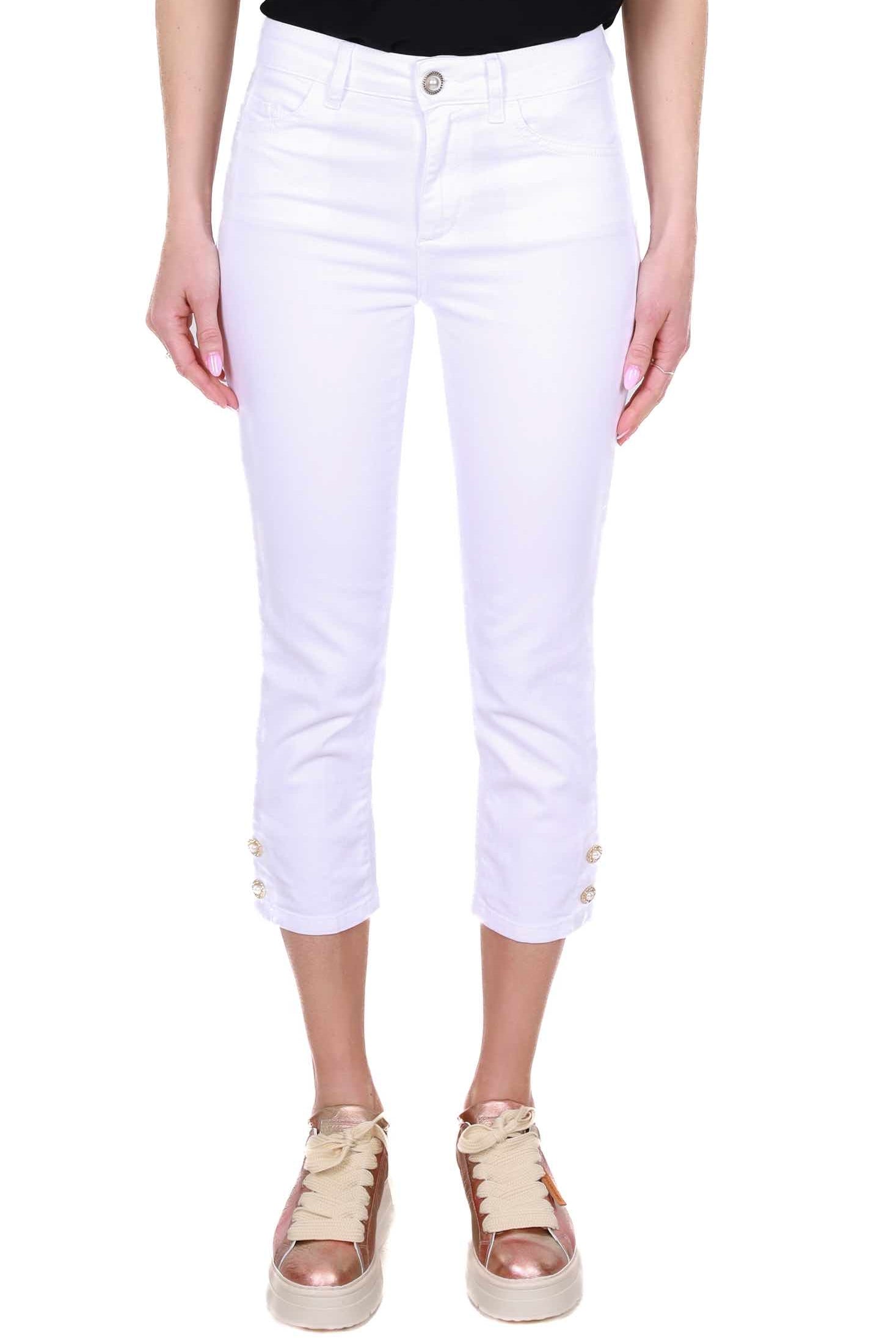 Blu Denim jeans cropped in gabardine di cotone bianco