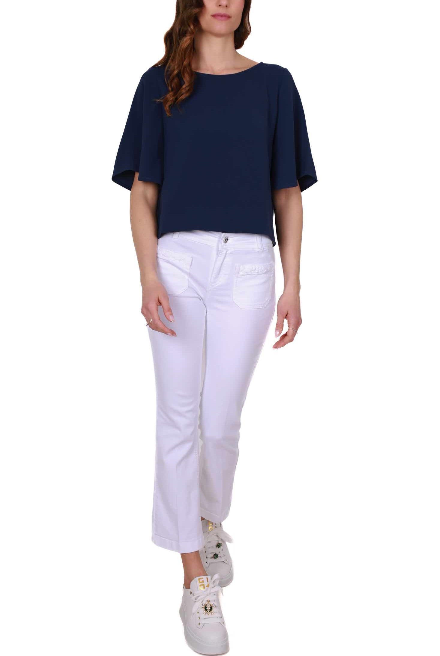 Blu Denim jeans flare in denim stretch bianco