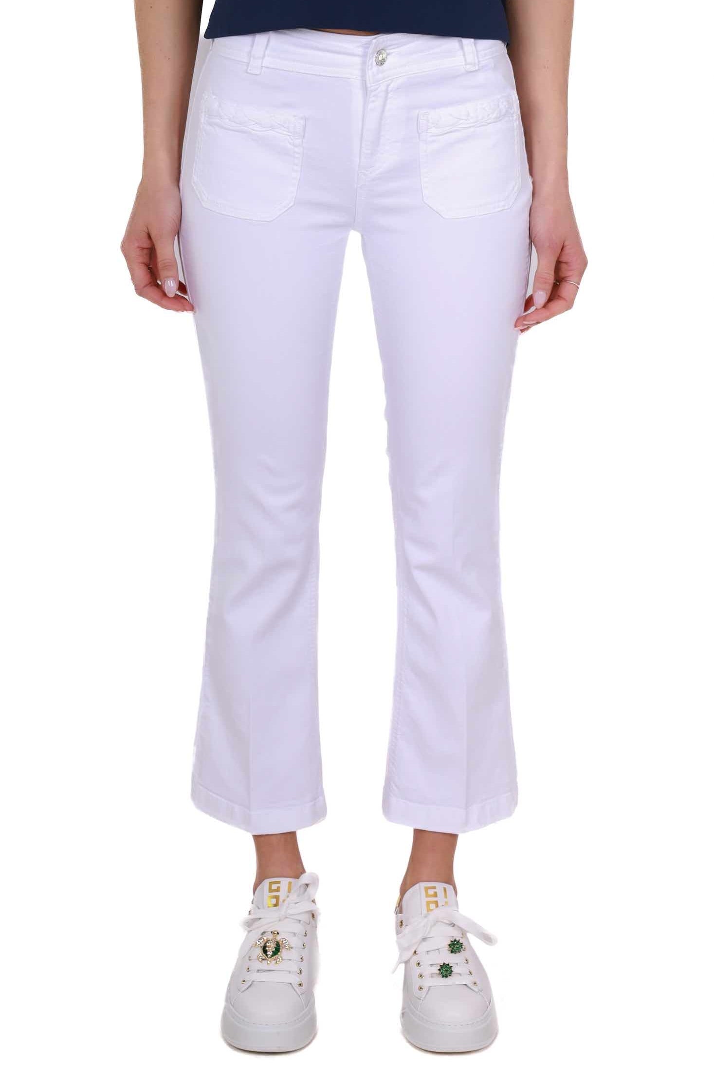 Blu Denim jeans flare in denim stretch bianco