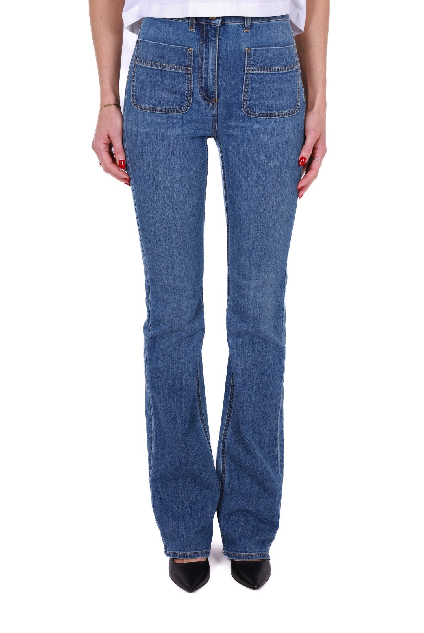 Elisabetta Franchi jeans gamba dritta in denim stretch blu