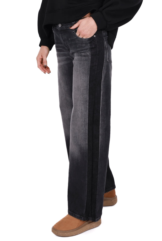 Please jeans gamba larga con bande laterali grigio