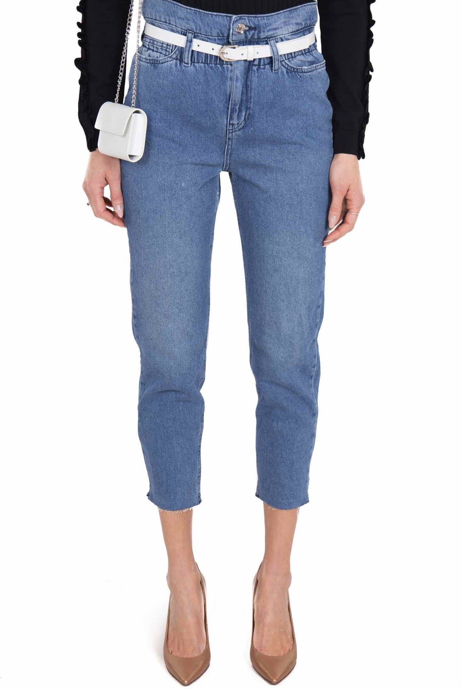 Blu Denim jeans paperbag con piccola borsa e cintura blu