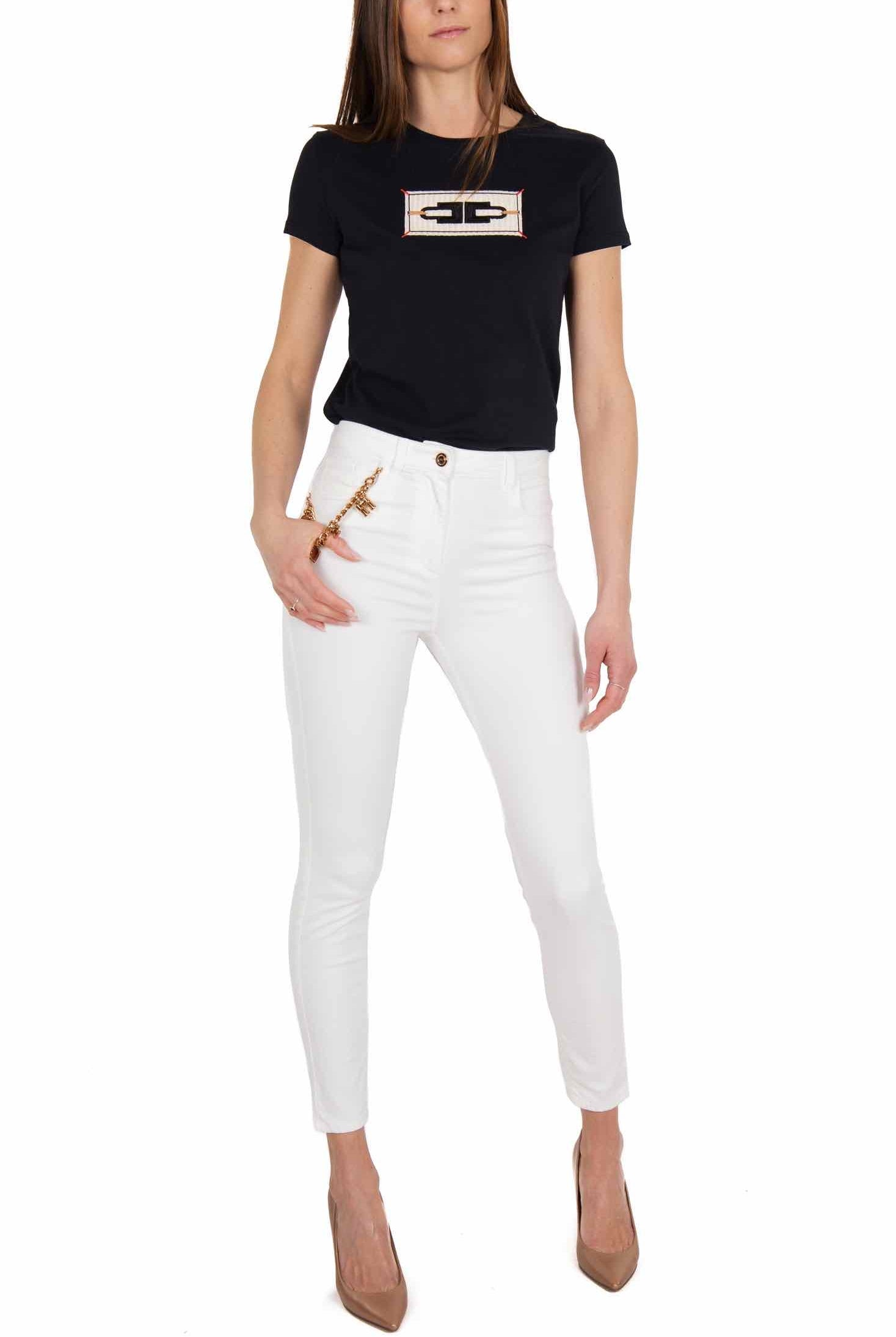 Elisabetta Franchi jeans skinny in tela cotone con pendagli burro