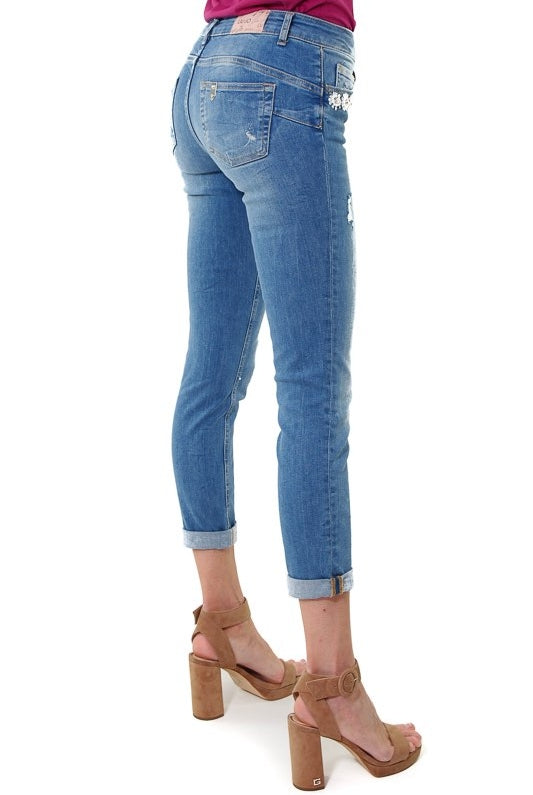 Blu Denim jeans slim con applicazioni gioiello blu