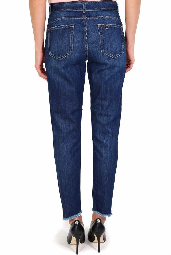 Blu Denim jeans vita alta con cintura e orlo sfrangiato blu