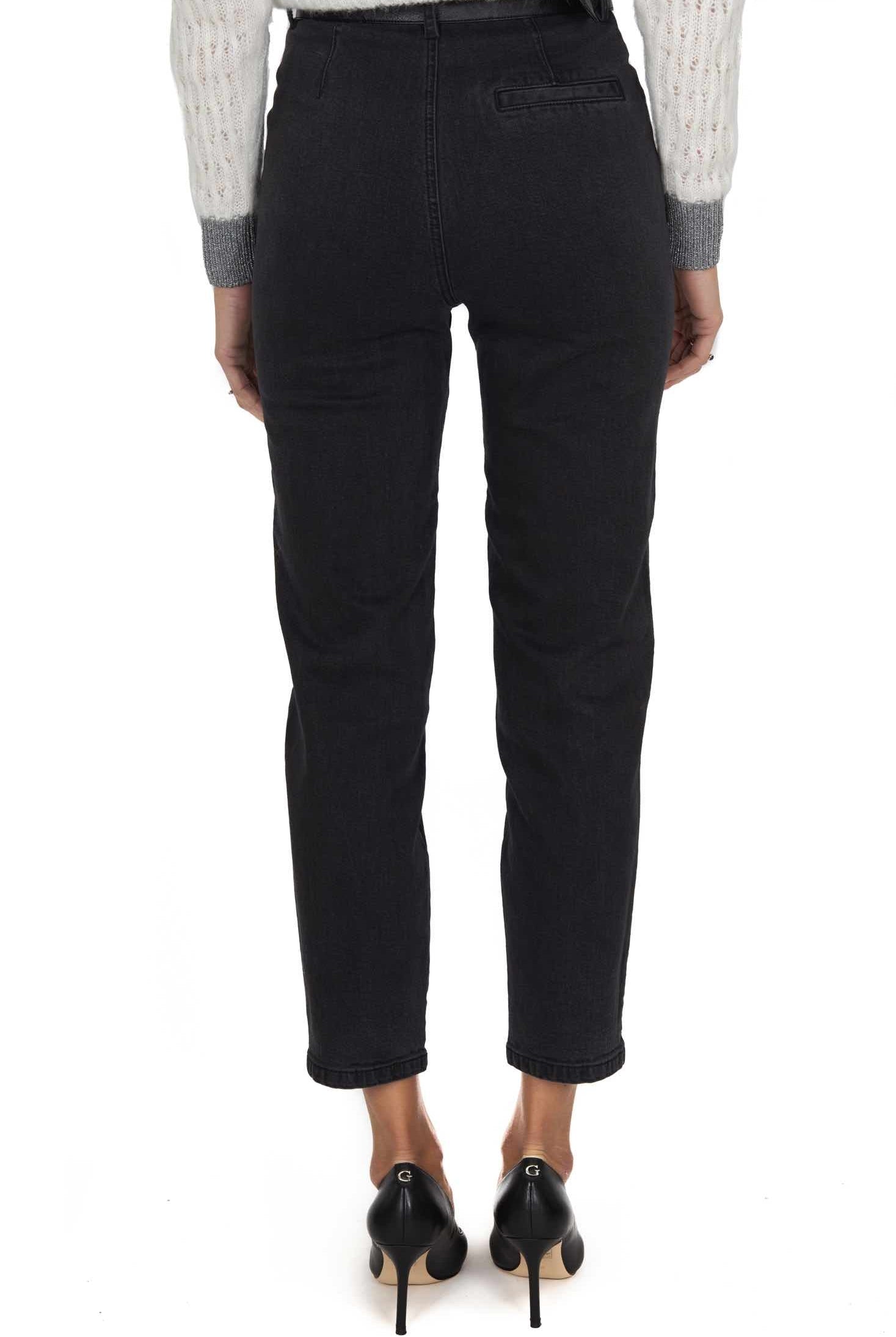 Pinko jeans vita alta con inserti di ecopelle e cintura nero