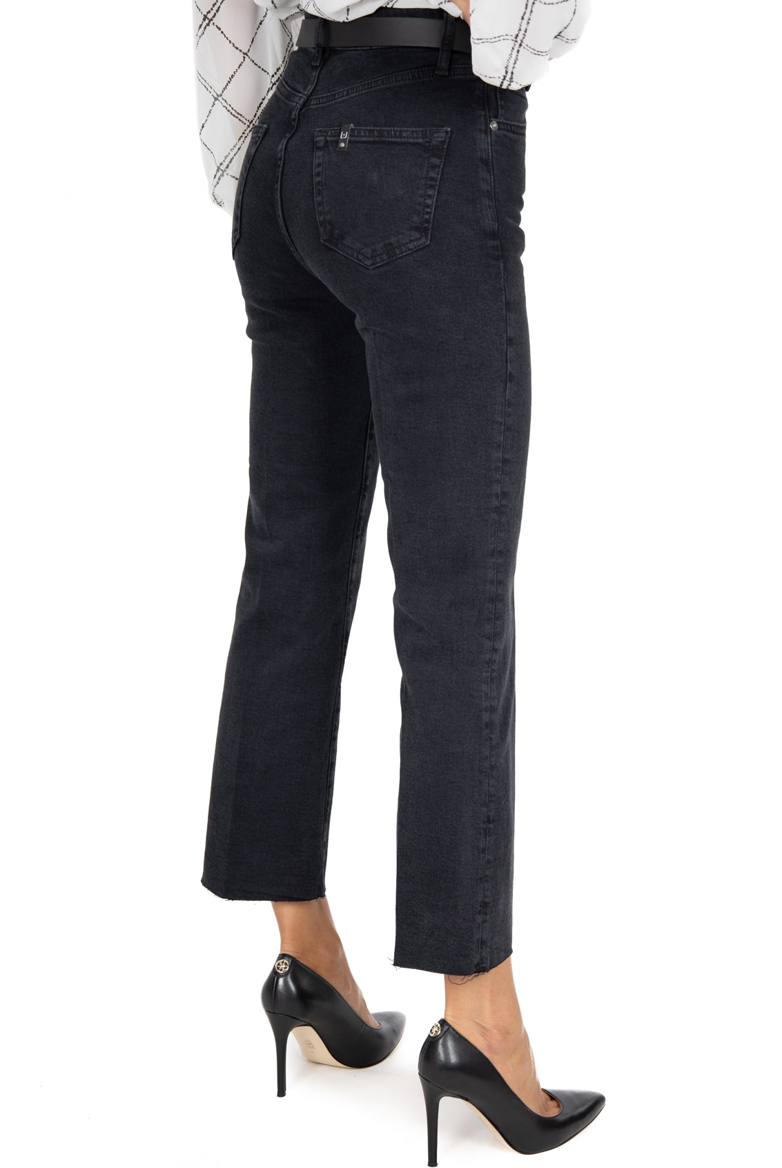 Blu Denim jeans vita alta flare cropped nero