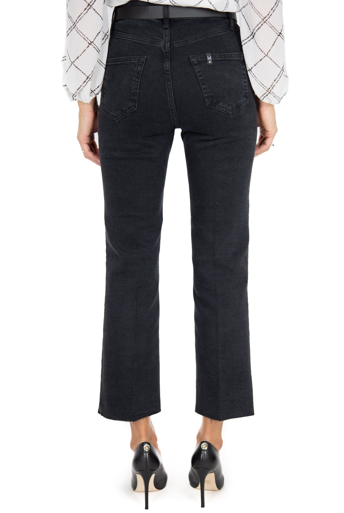 Blu Denim jeans vita alta flare cropped nero