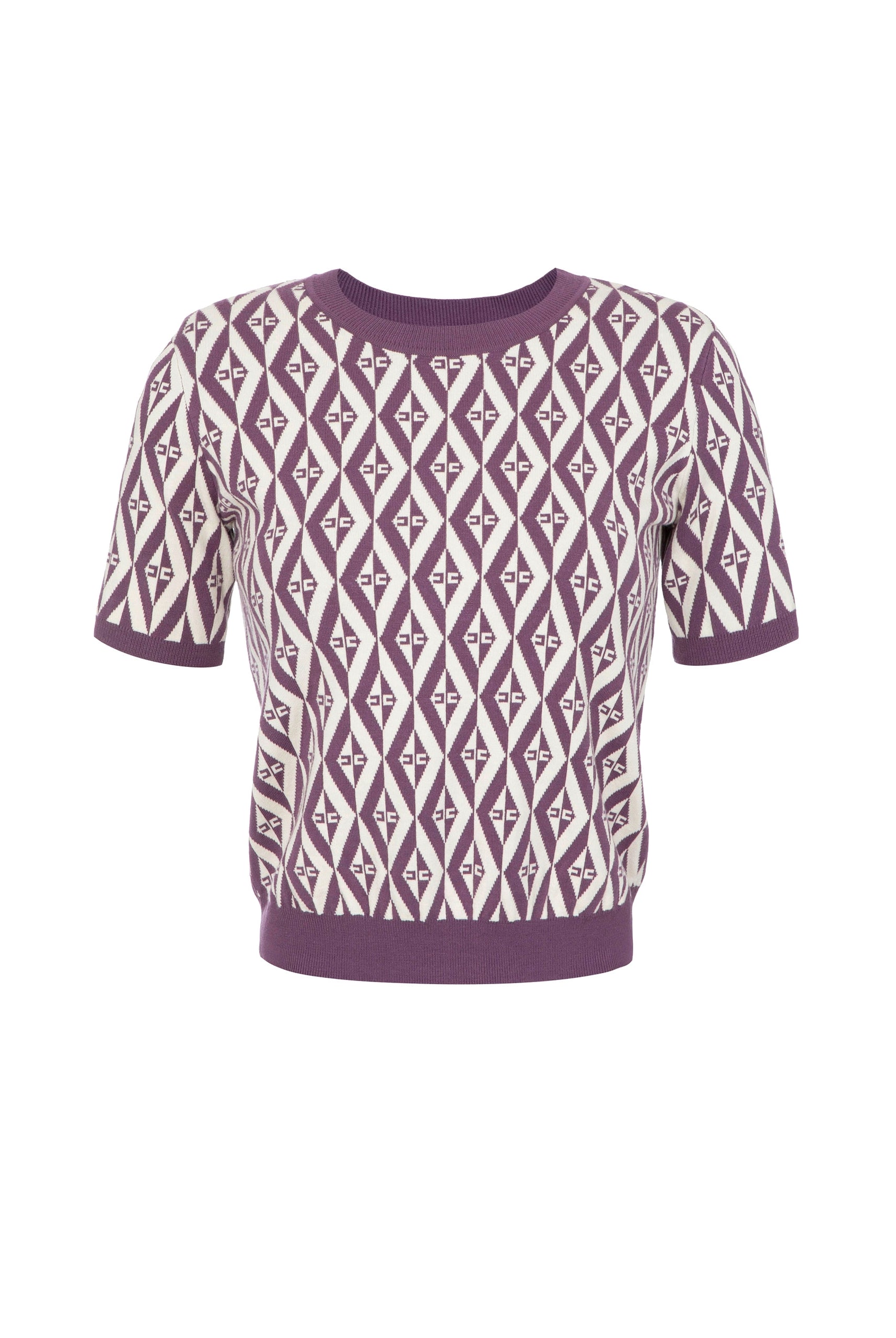 Elisabetta Franchi maglia a maniche corte con disegno rombi prugna