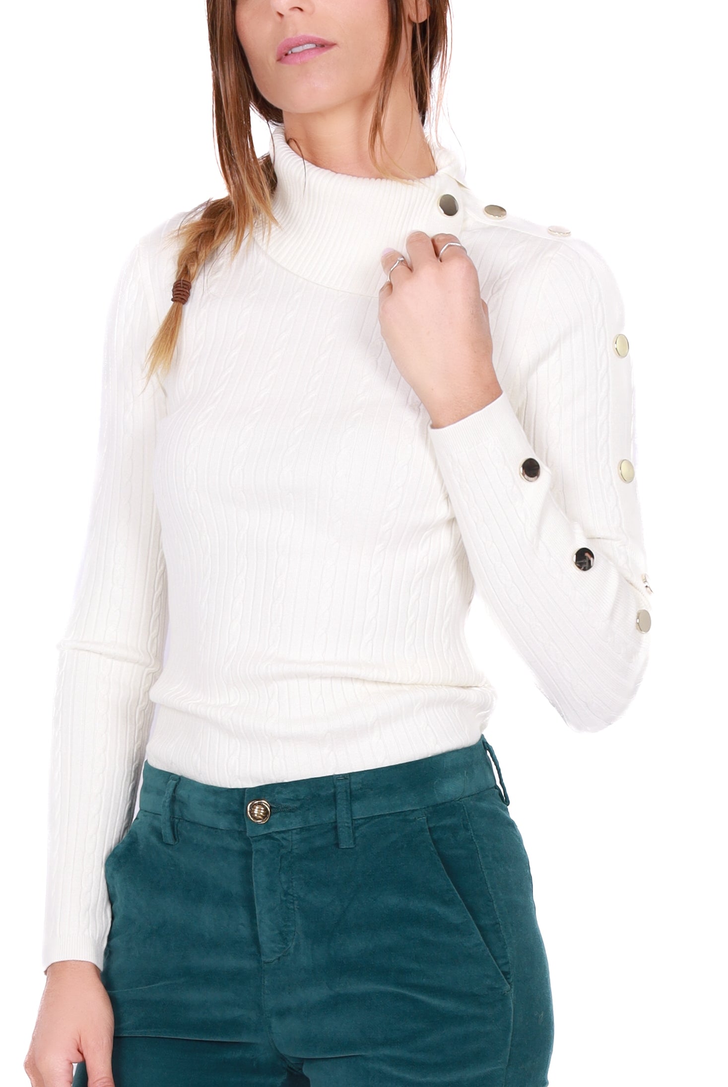 Liu Jo White maglia collo alto a costine burro