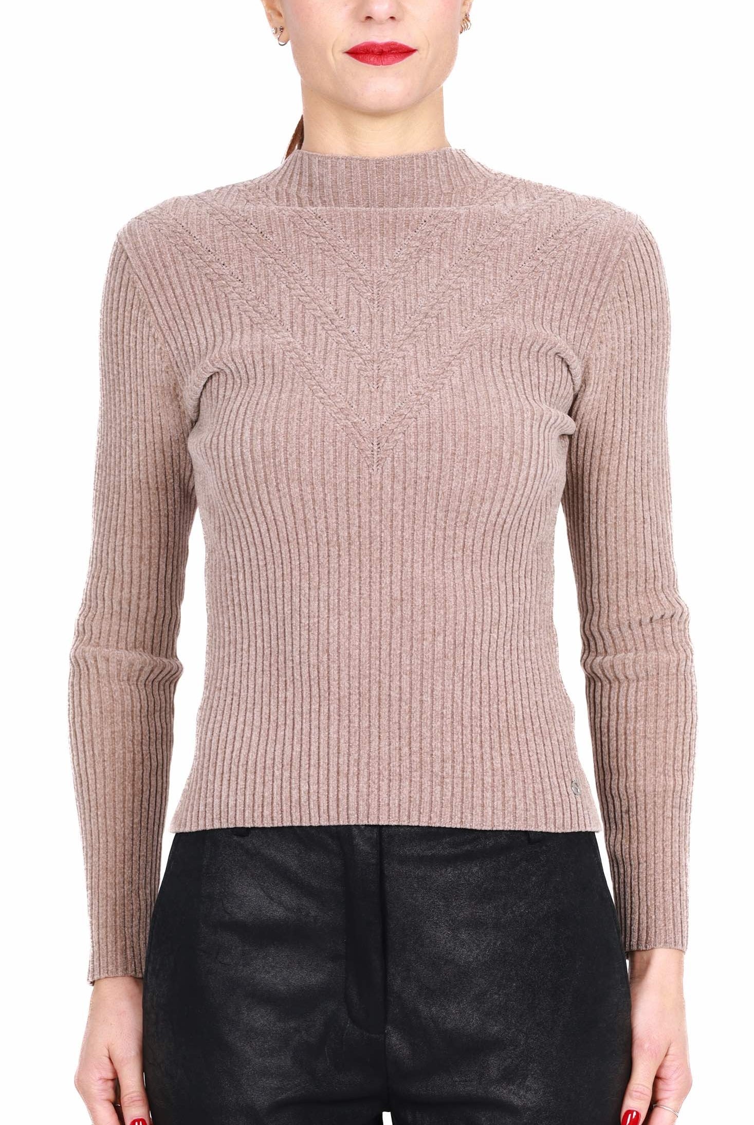 Guess Donna maglia collo alto in ciniglia beige