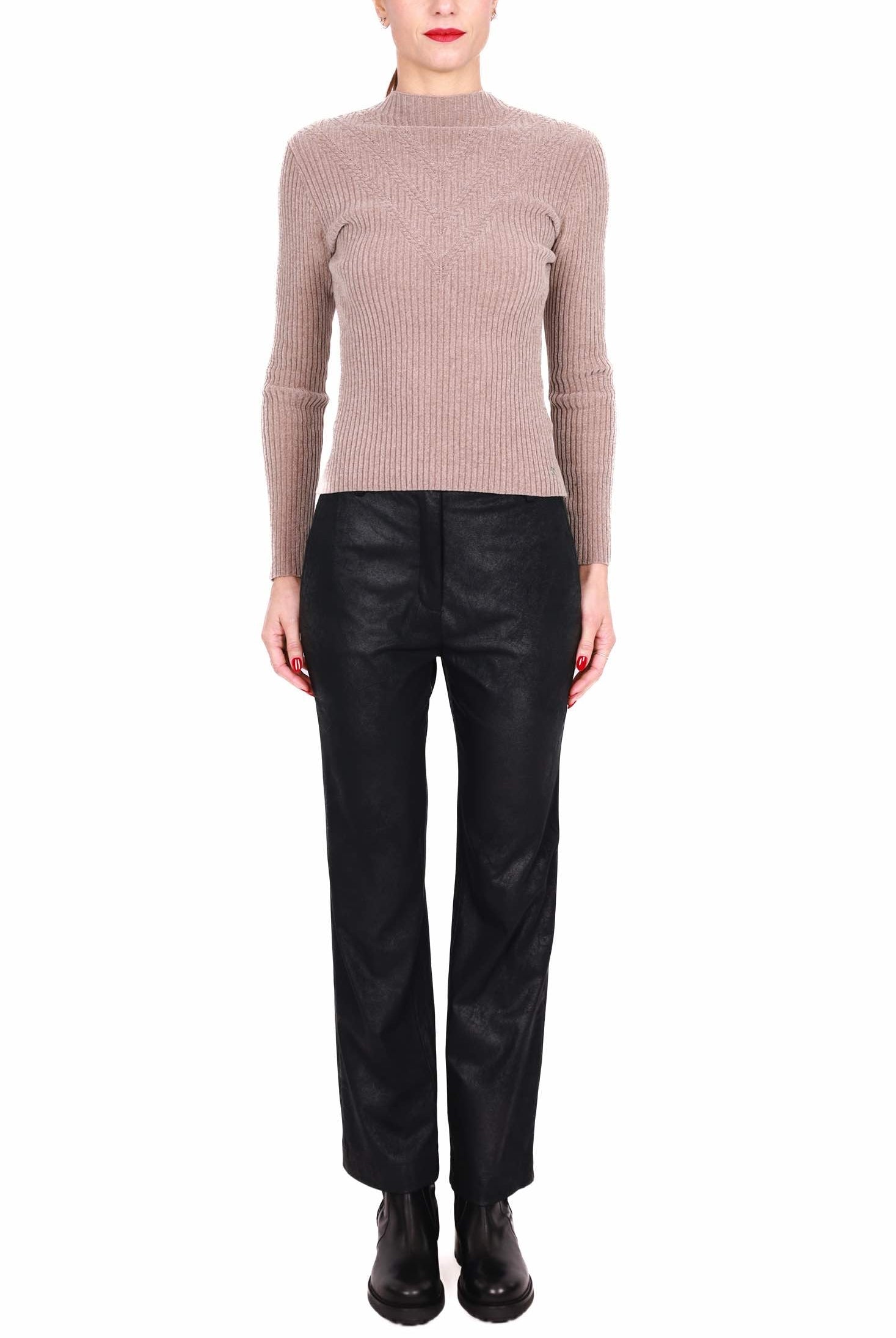 Guess Donna maglia collo alto in ciniglia beige